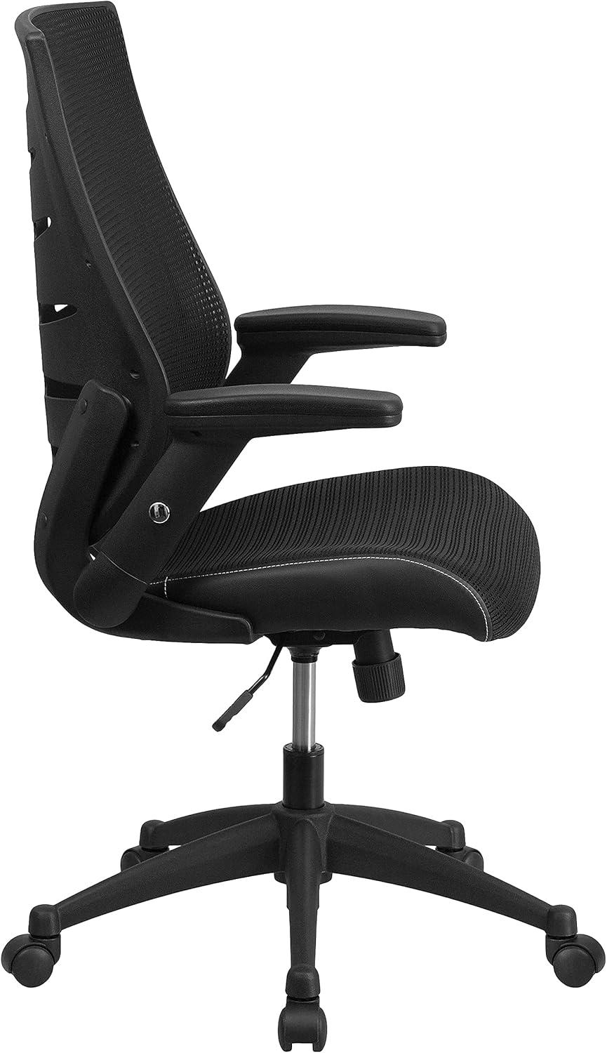 BizChair High Back Designer Black Mesh Executive Swivel Ergonomic Office Chair with Height Adjustable Flip-Up Arms