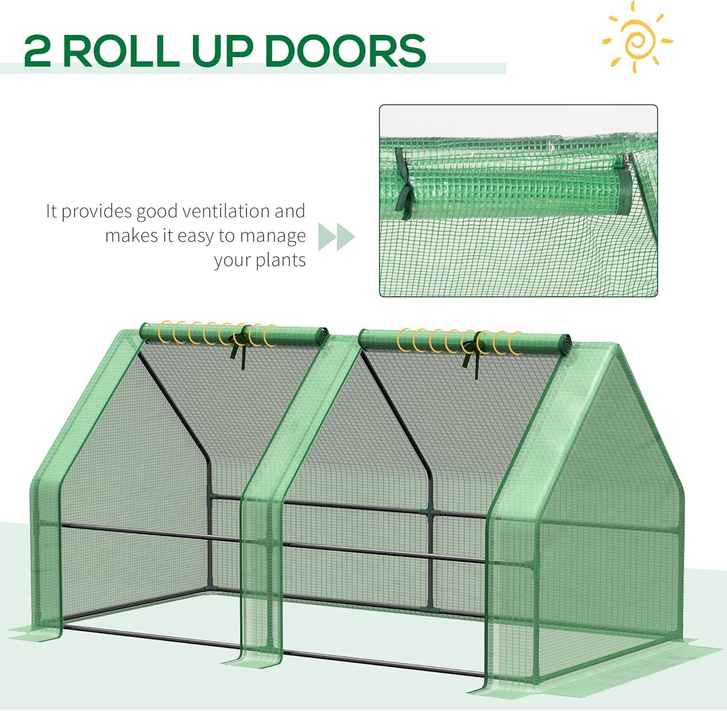 Outsunny 6' x 3' x 3' Mini Greenhouse Portable Hot House with Large Zipper Doors & Water/UV PE Cover for Outdoor and Garden, Green