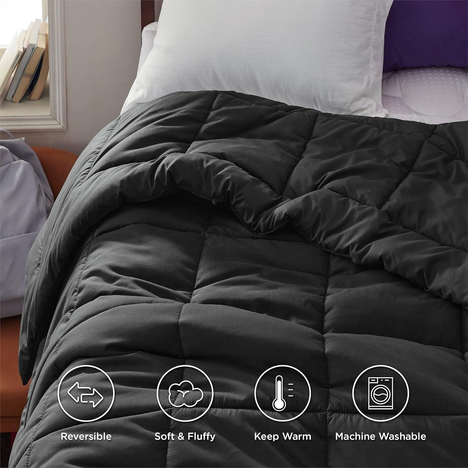 Bedsure Comforter Duvet Insert - Quilted Comforters Queen Size, All Season Duvet, GentleSoft Down Alternative Bedding, with 8 Tabs, Gifts for Women/Men, Black, Queen 88 x 88 Inches
