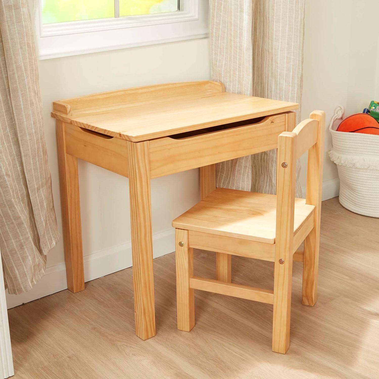 Honey Finish Solid Wood Lift-Top Writing Desk with Filing Cabinet