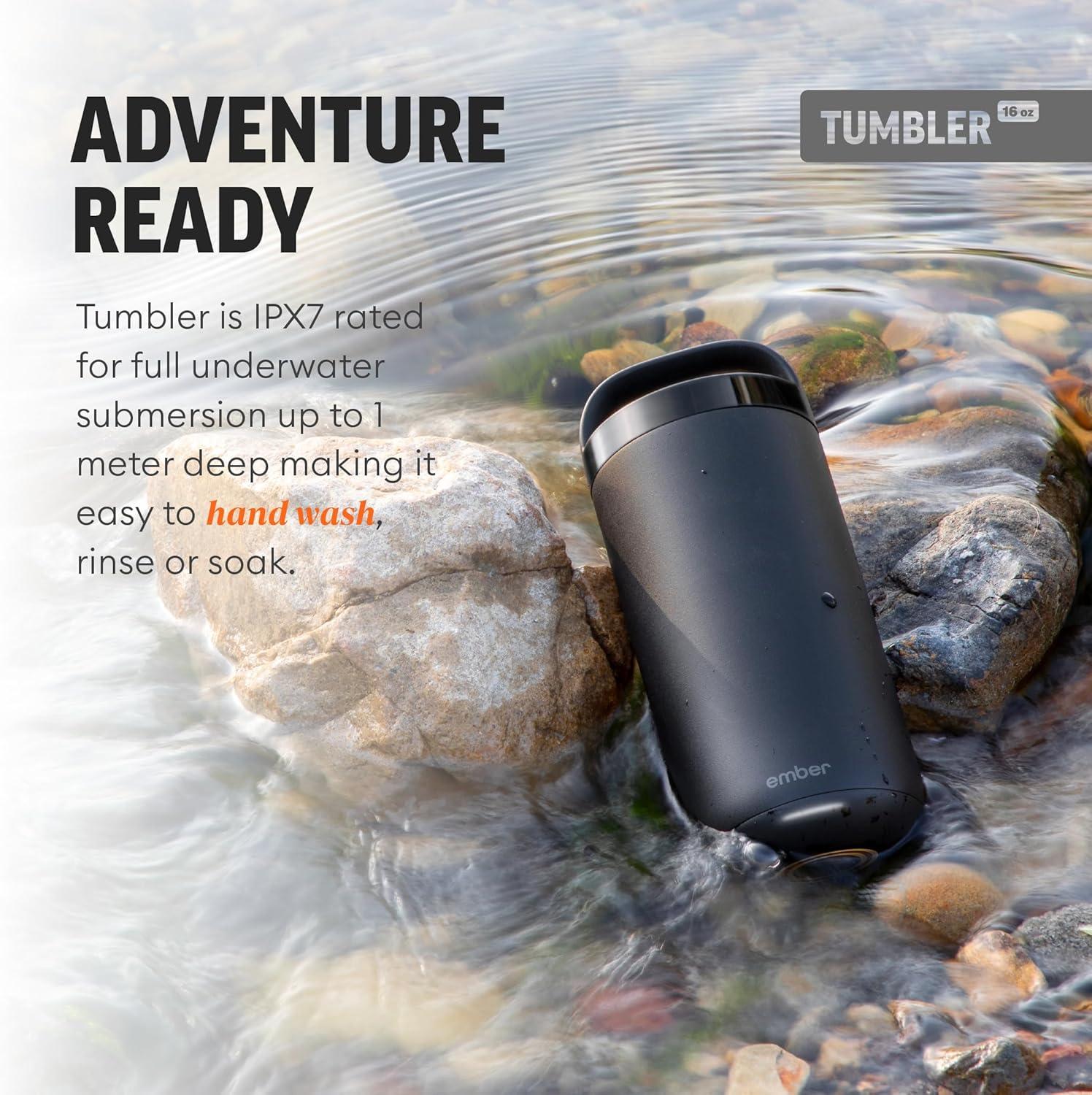 Ember 16oz Temperature Control Smart Tumbler Mug Slate Black: Stainless Steel, Hand Wash, Hot Beverages