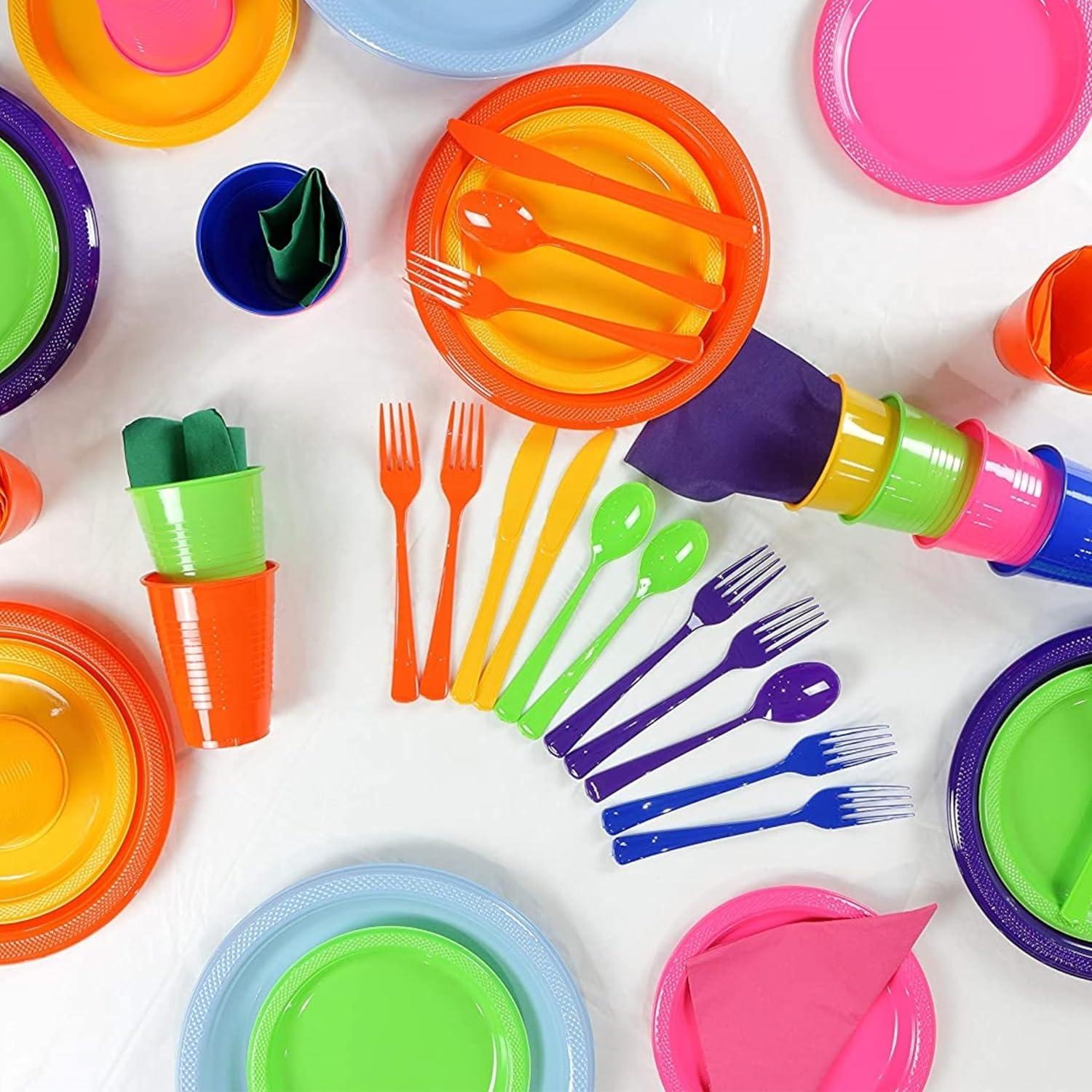 Crown Display 350 Piece Black and Orange Halloween Disposable Plastic Dinnerware party set- Serves 50