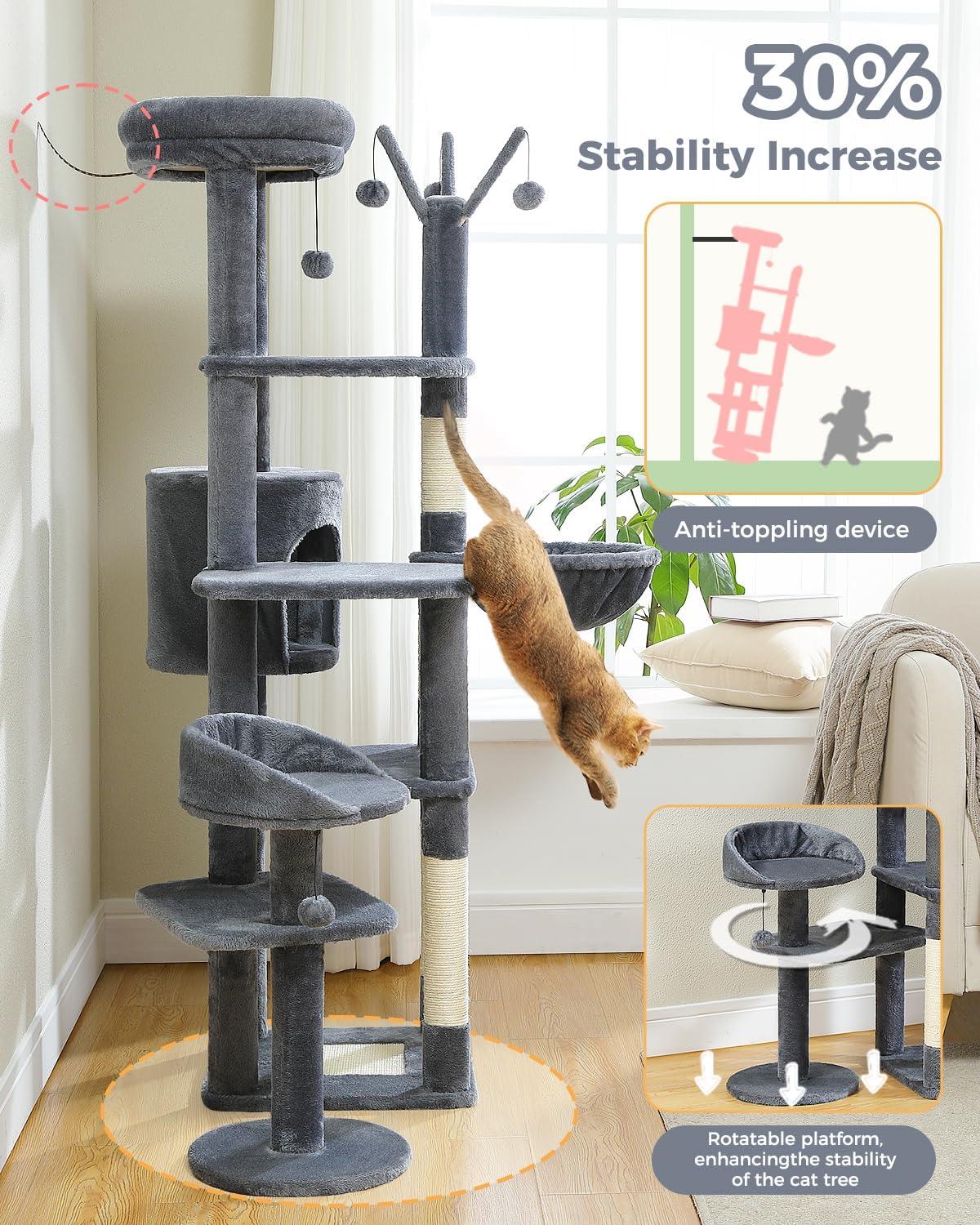 Dark Gray Multi-Level Cat Tree with Hammock and Perches