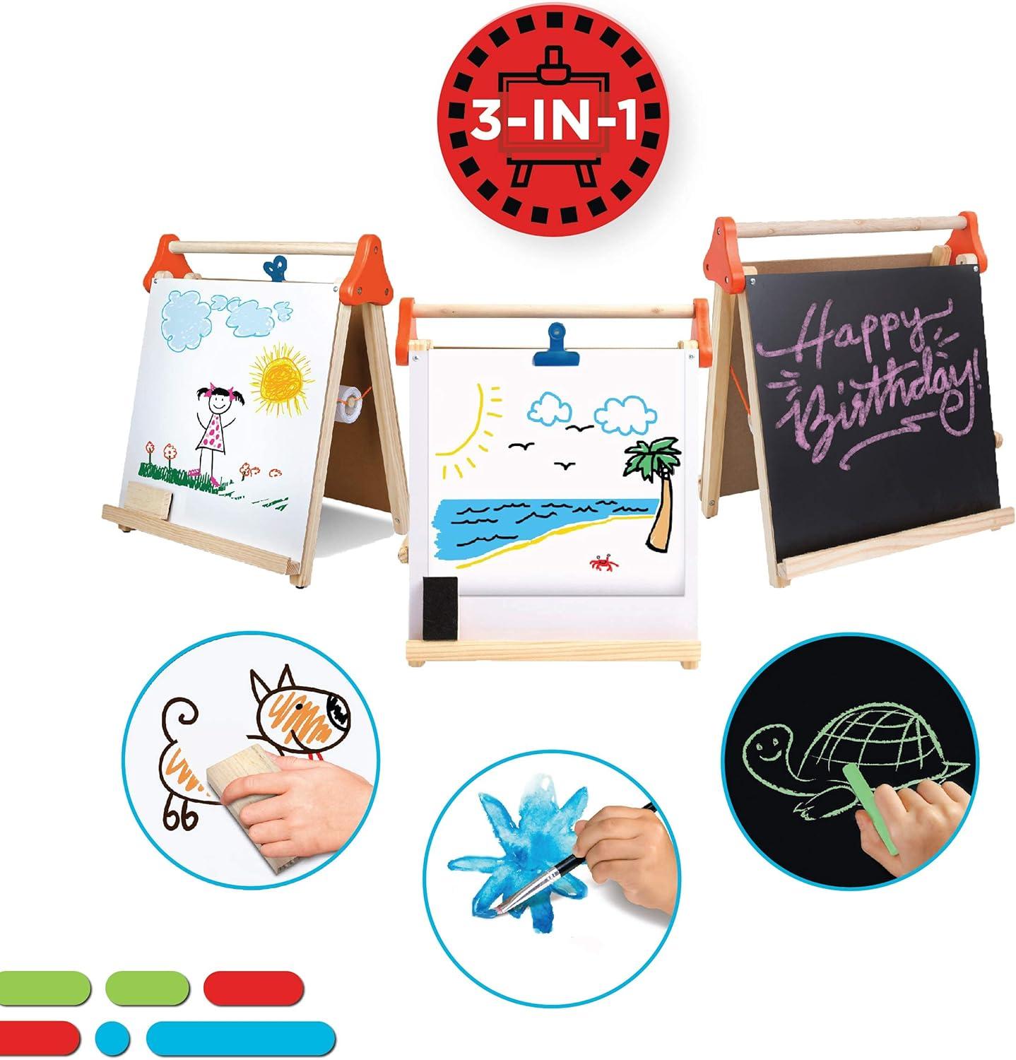 Discovery Kids Tabletop Easel 3-In-1 Art Center, with Whiteboard, Chalkboard And Paper Surfaces