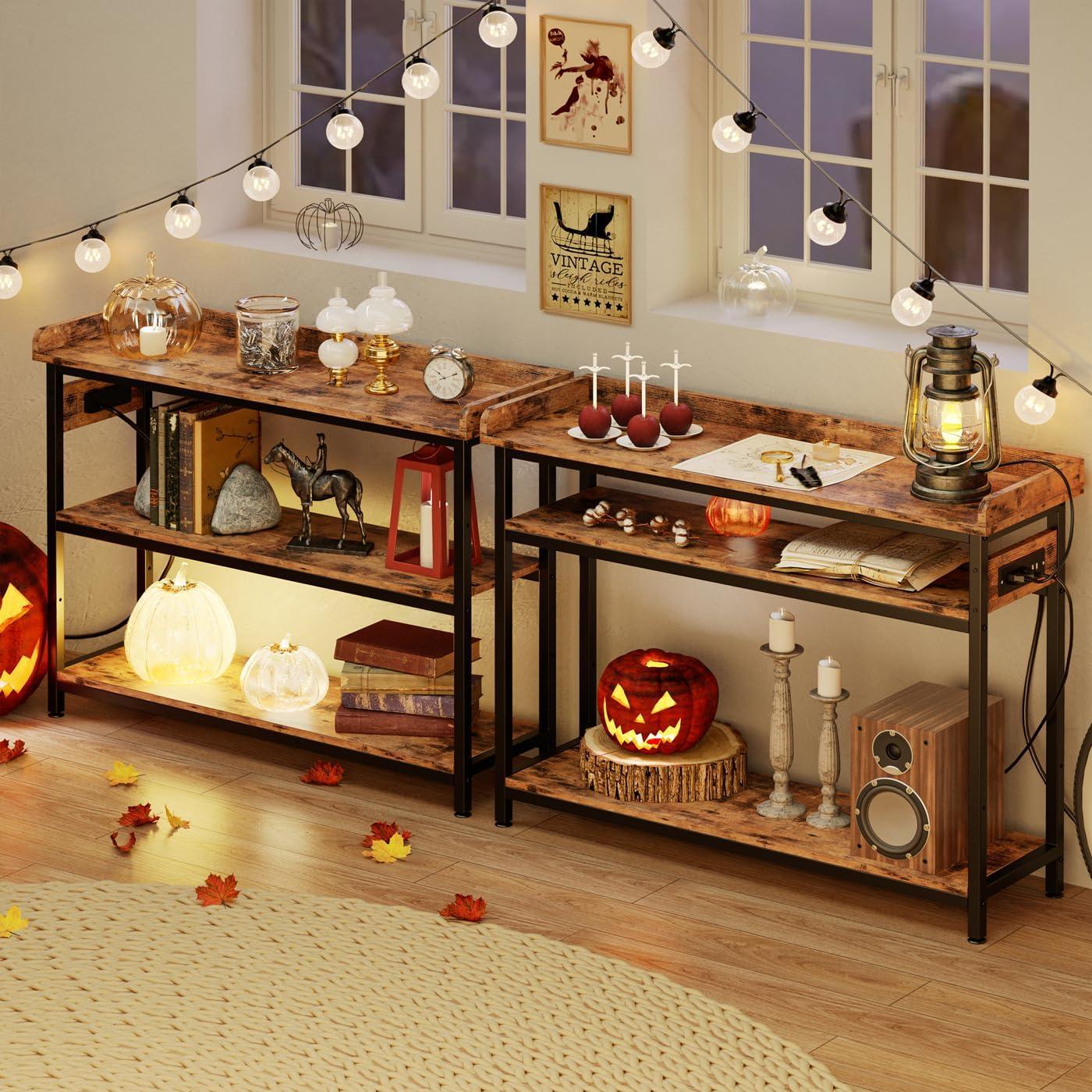 Rustic Brown 43" Console Table with Power Outlet and Storage