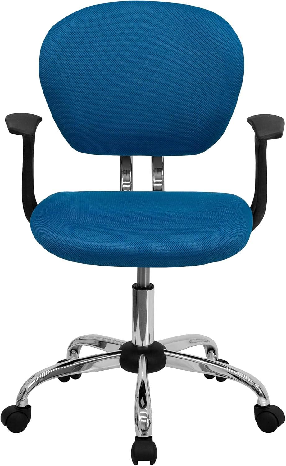 Flash Furniture Mid-Back Turquoise Mesh Padded Swivel Task Office Chair with Chrome Base and Arms