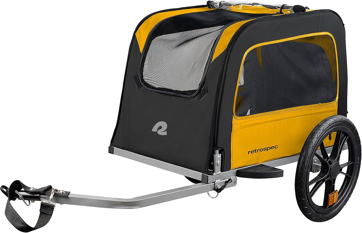 Yellow and Black Foldable Pet Bike Trailer with Mesh Windows