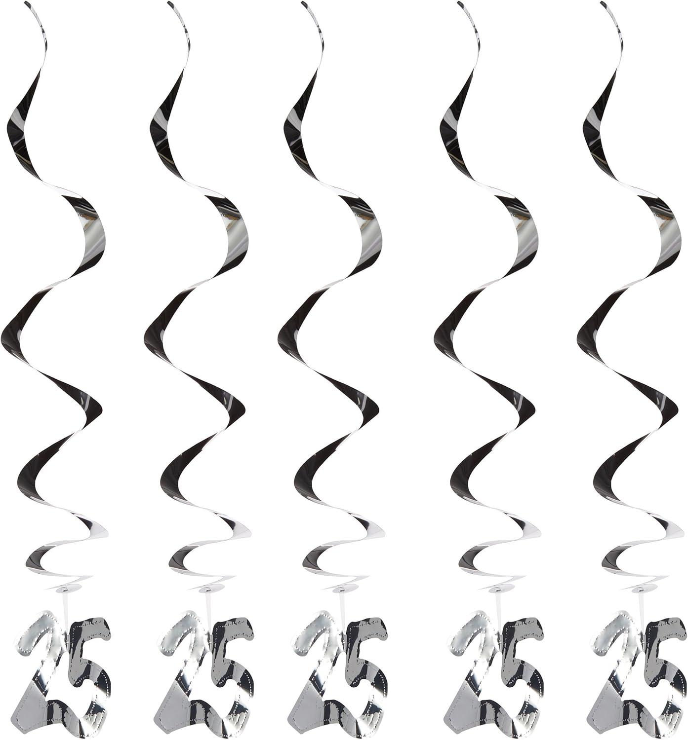 Silver Mylar 25th Anniversary Hanging Whirls Decorations