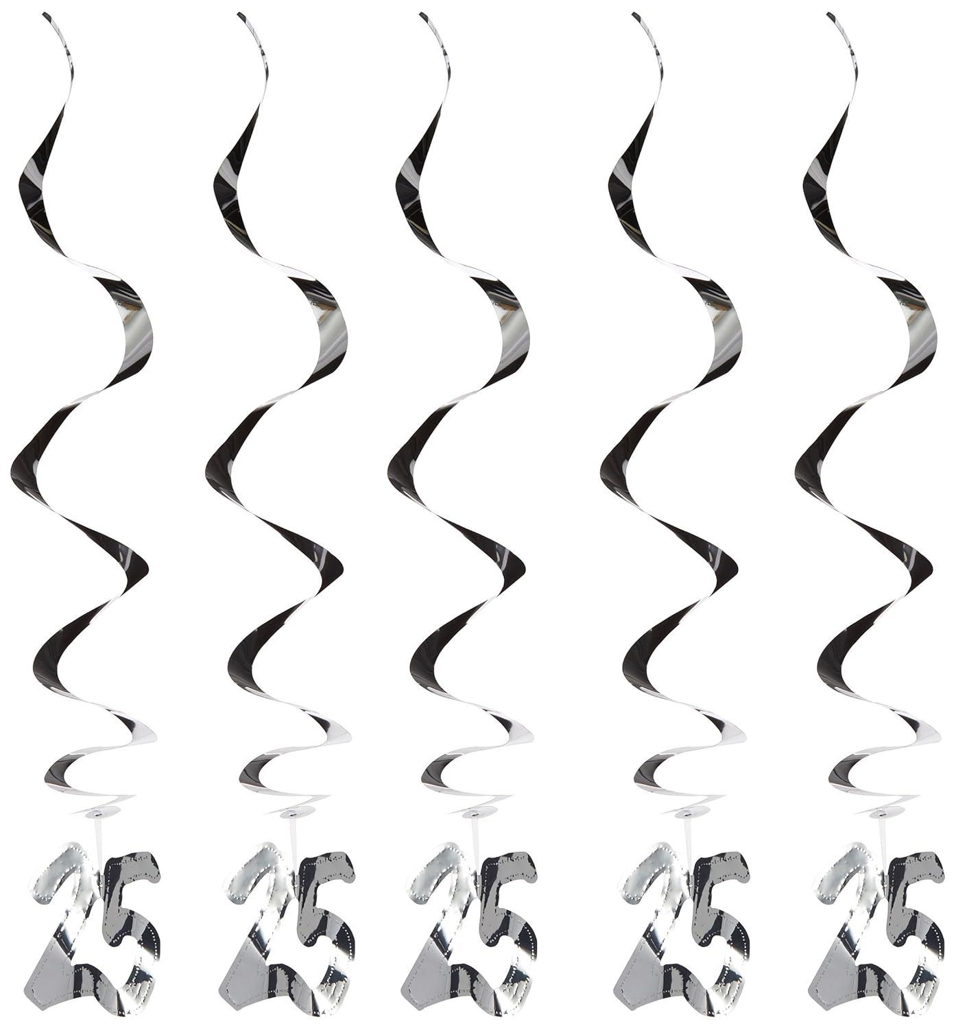 Silver Mylar 25th Anniversary Hanging Whirls Decorations