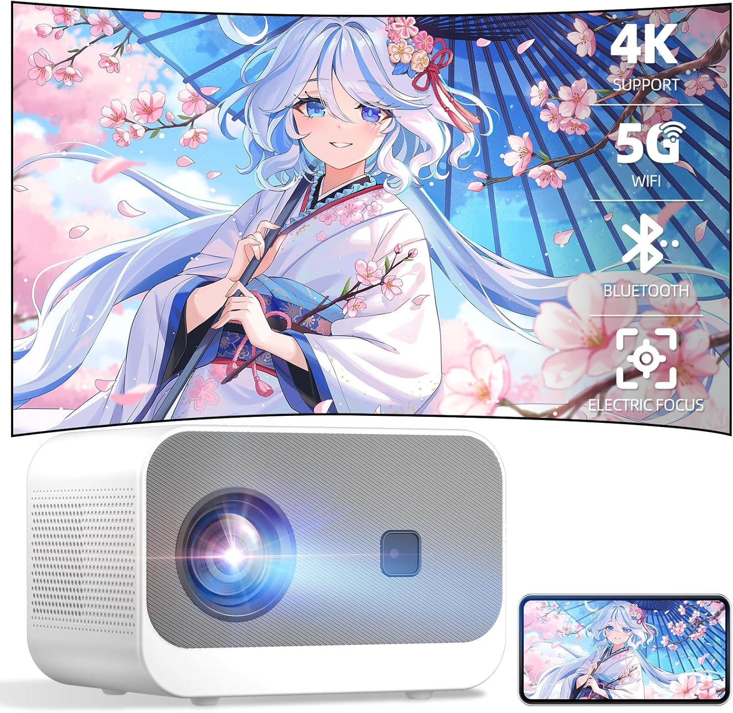 Sainyer WiFi Bluetooth 1080P FHD LCD Mini Projector, White