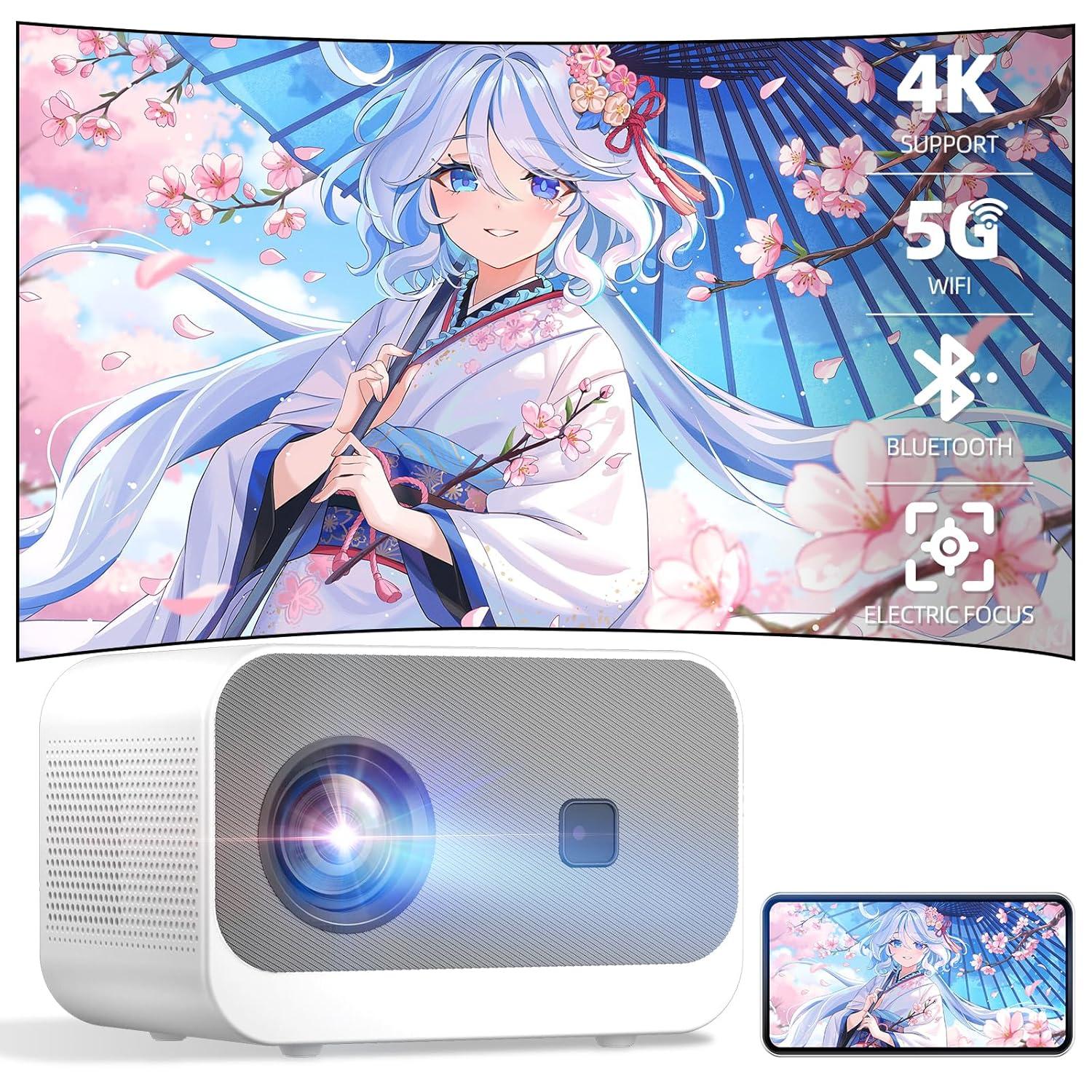 Sainyer WiFi Bluetooth 1080P FHD LCD Mini Projector, White
