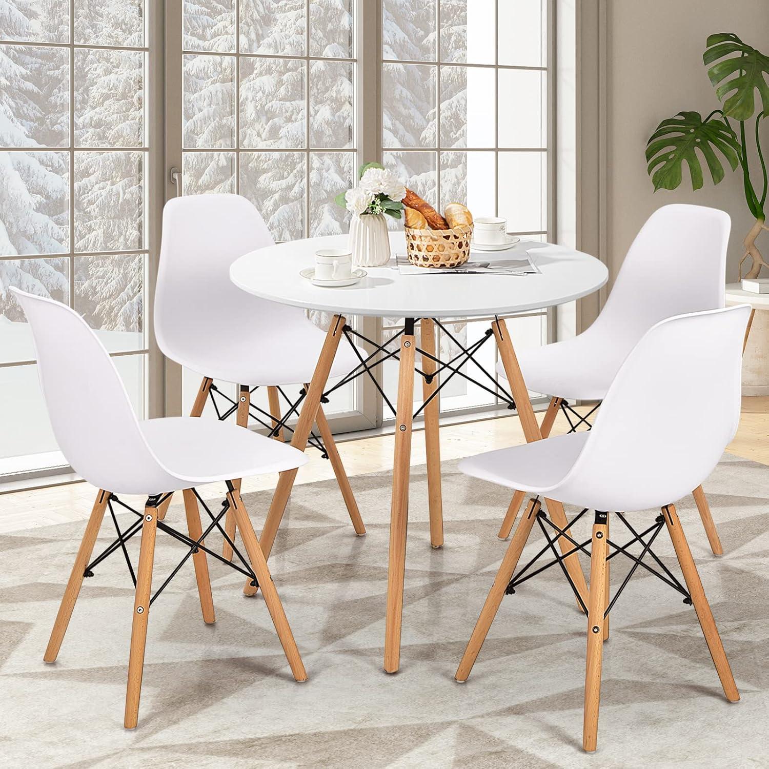 Costway Dining Table Round White Modern Dining Table 31.5'' W/Solid Wooden Leg For Kitchen