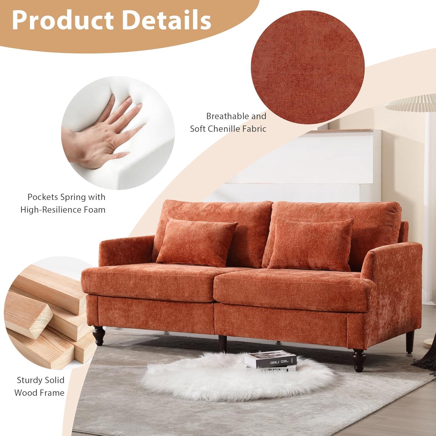 George Oliver Chenille Loveseat Sofa, Mid-Century 2-Seat Upholstered Couch with Wooden Legs for Living Room or Bedroom