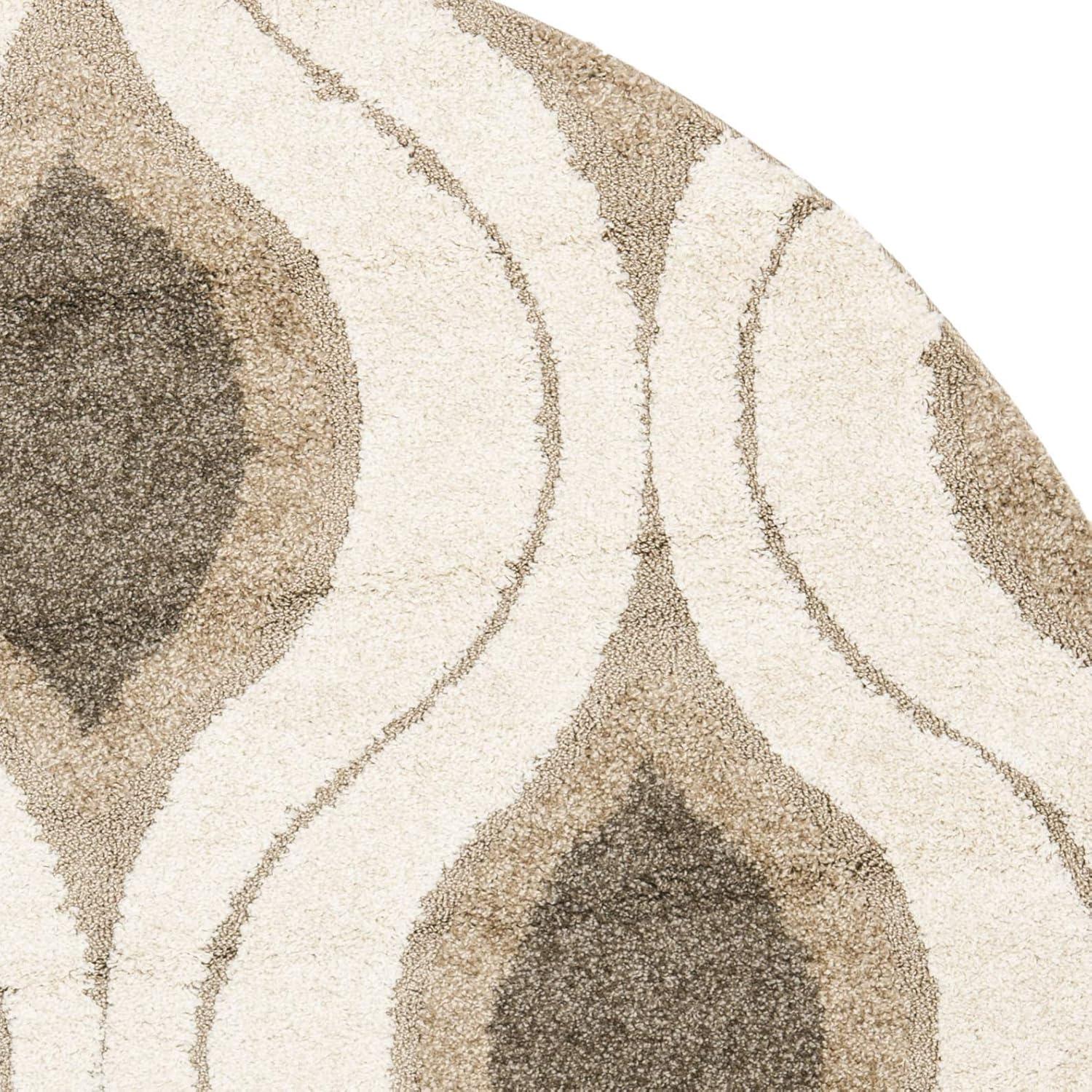 Florida Shag SG461 Power Loomed Indoor Accent Rug - Cream/Smoke - 4' Round - Safavieh