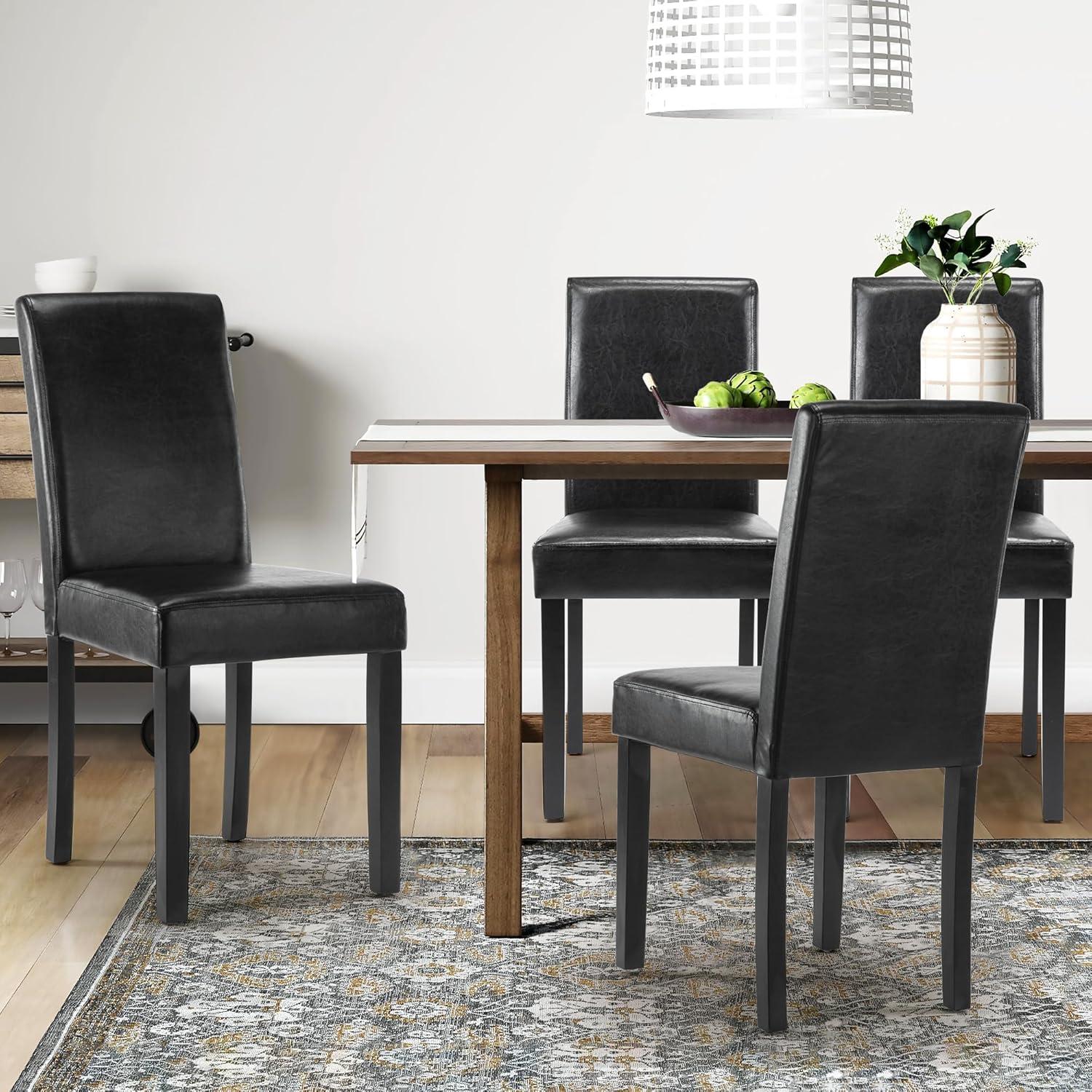 Tangkula Dining Chair Set of 4 w/ Acacia Wood Frame & Rubber Wood Legs Padded Backrest Black