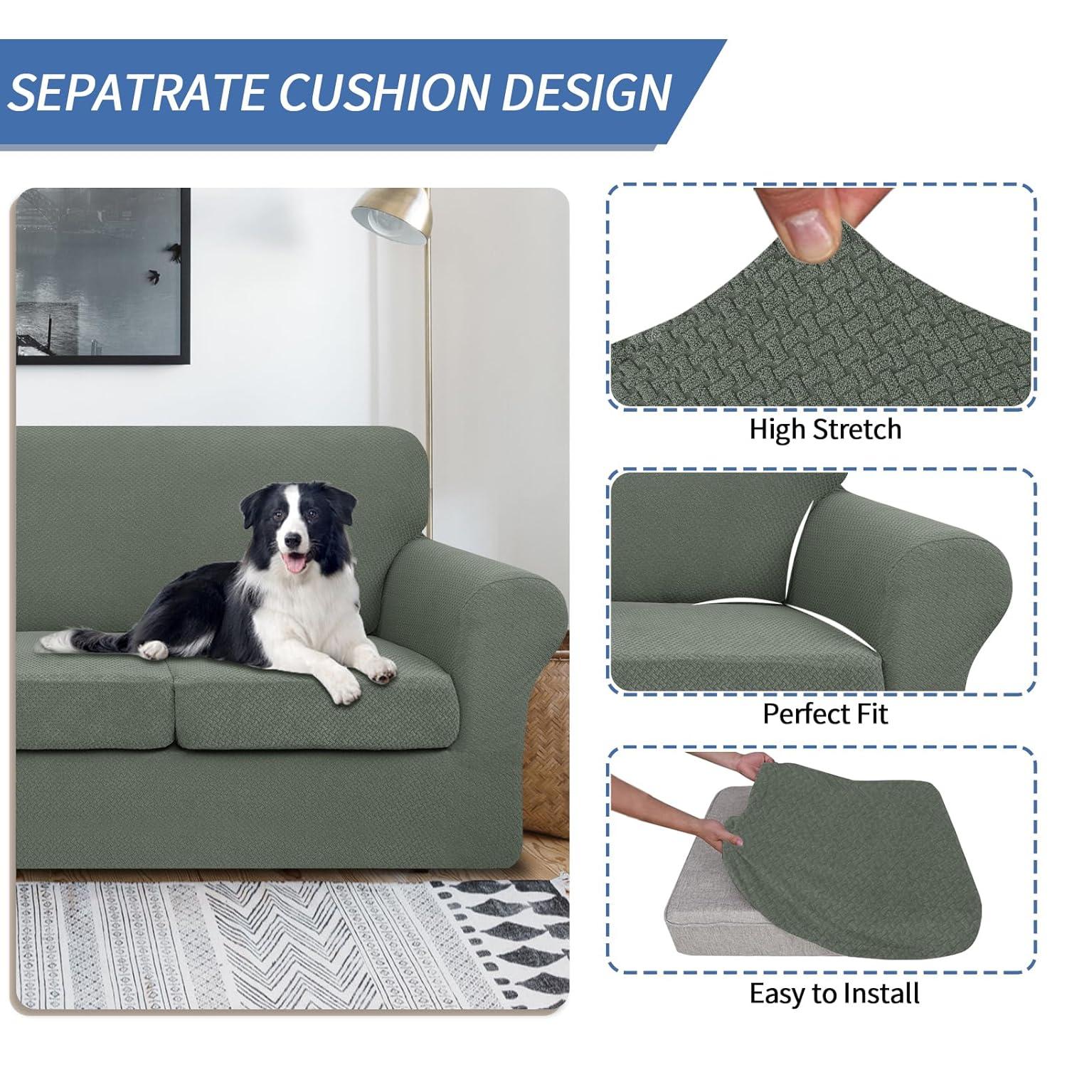 JIVINER 2 Pieces Armchair Covers for Living Room Stretch Chair Slipcovers with 1 Seat Cushion Covers Thick Fitted Couch Cover for Pet Dogs Furniture Protector (Chair, Light Blue)