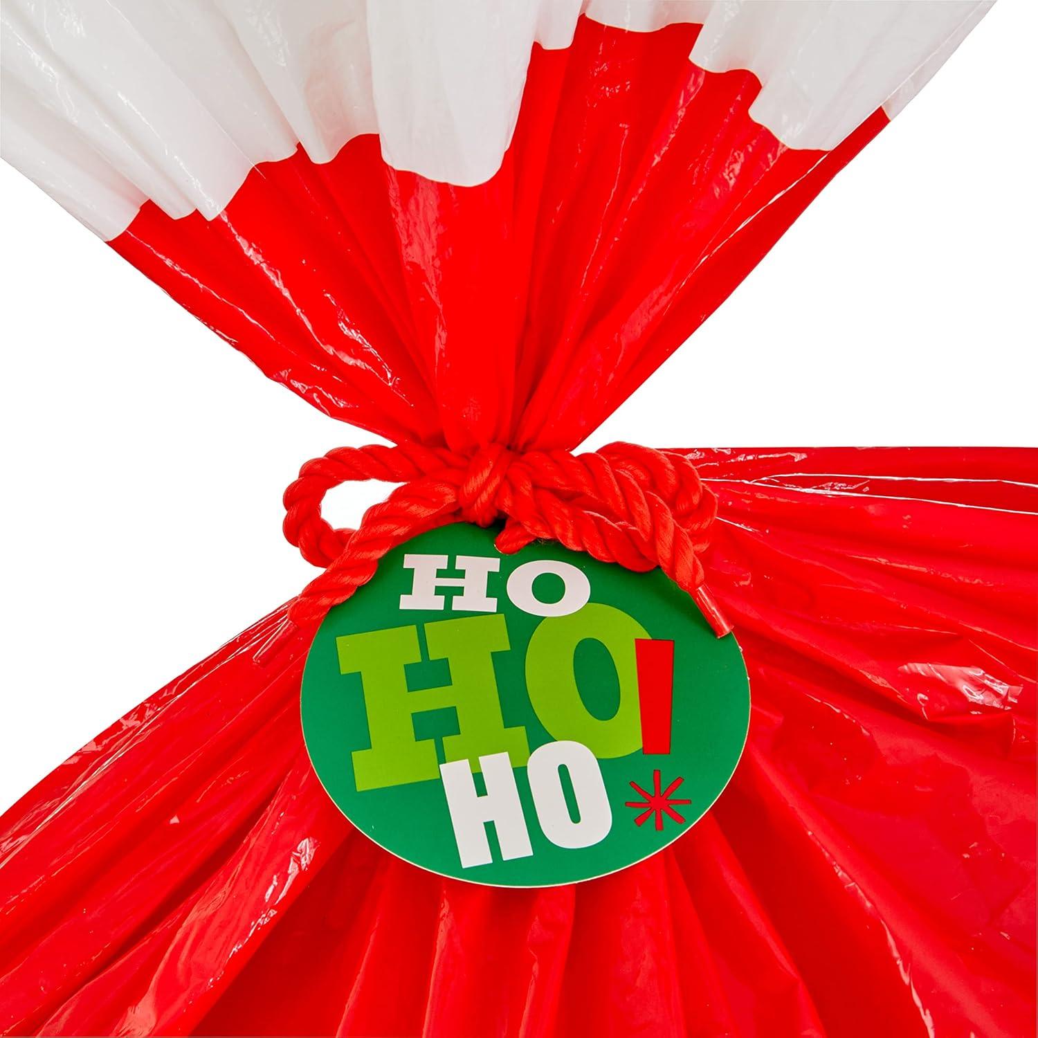 Hallmark Jumbo Plastic Christmas Gift Bags with Gift Tags and Tie Cords (2 Bags: Santa Claus Face, Rainbow Snowflakes on Blue)