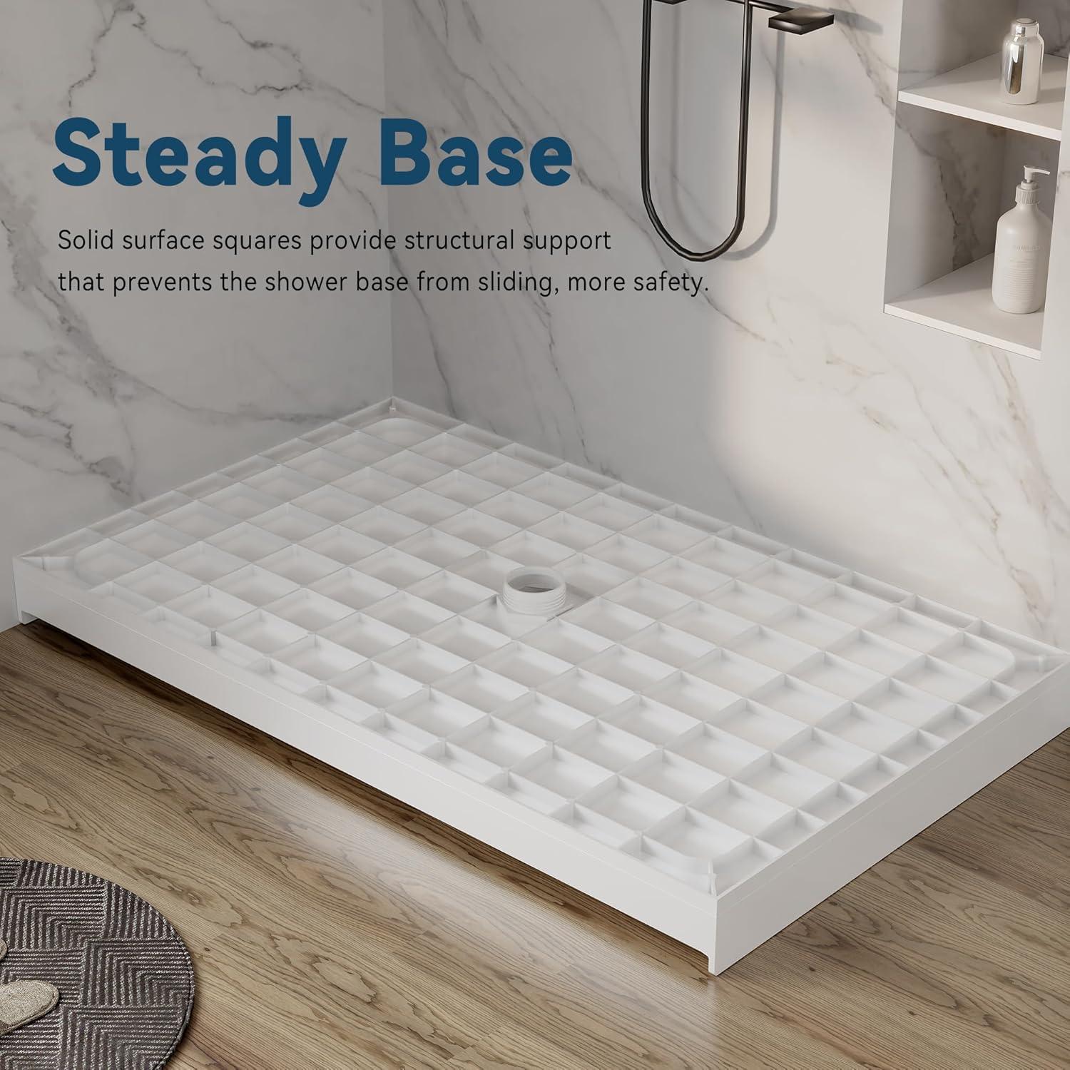 60" x 32" White SMC Rectangular Shower Pan with Center Drain