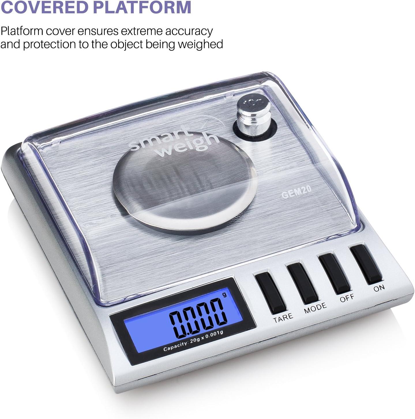 Smart Weigh GEM20-20g x 0.001 Grams, High Precision Digital Milligram Jewelry Scale, Reloading, Jewelry and Gems Scale, Calibration Weights and Tweezers Included