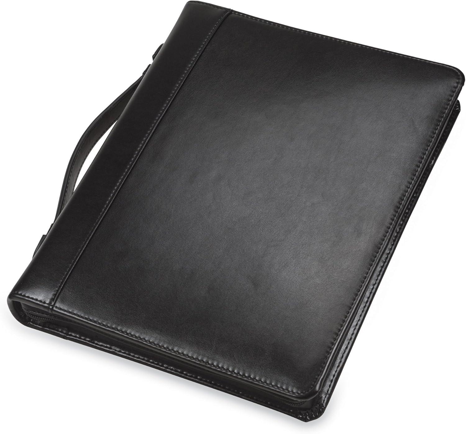 Samsill Regal Leather 1.5" Round Ring Zipper Binder Portfolio, Black