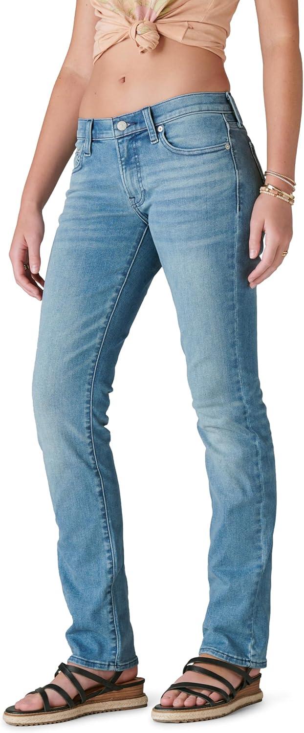 Women's Mid Rise Light Blue Cotton Blend Straight Leg Jeans