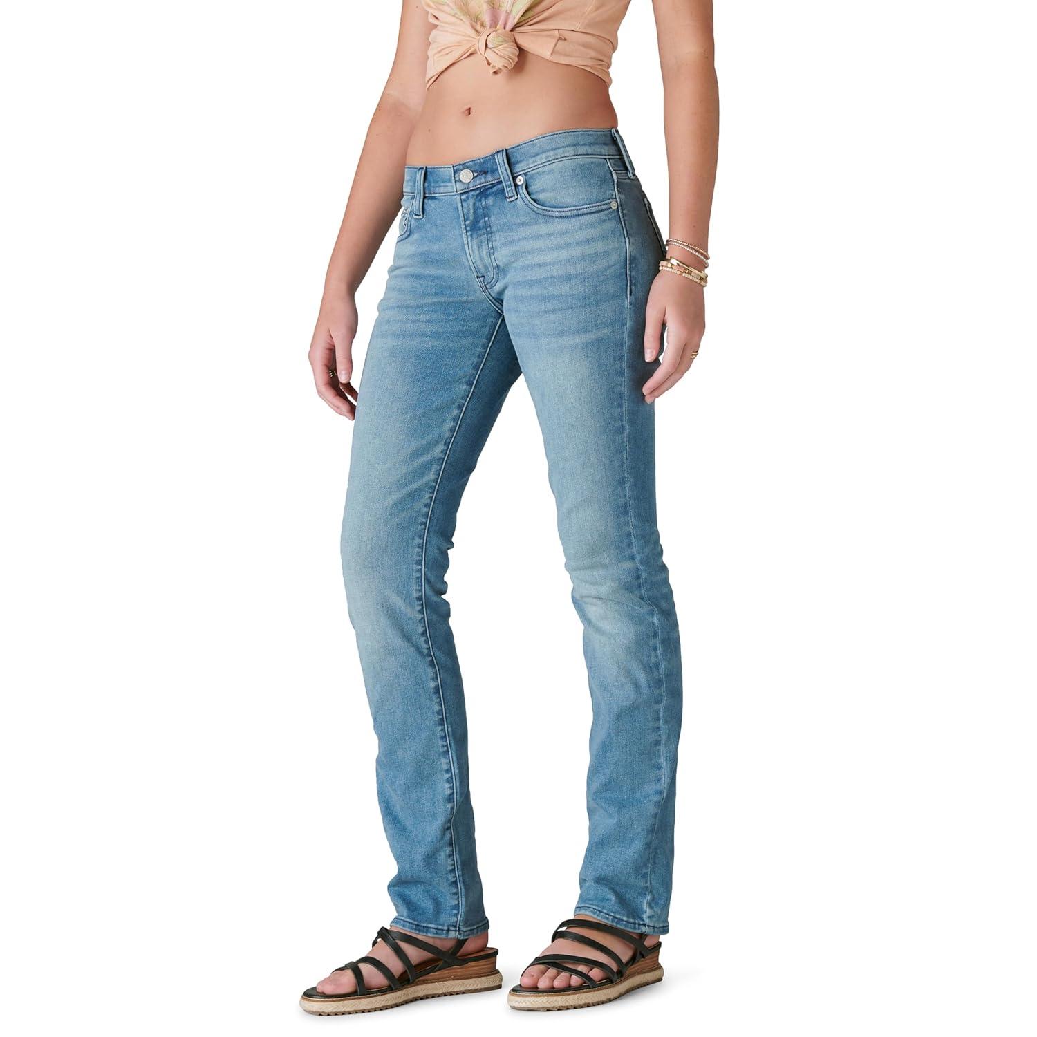 Women's Mid Rise Light Blue Cotton Blend Straight Leg Jeans