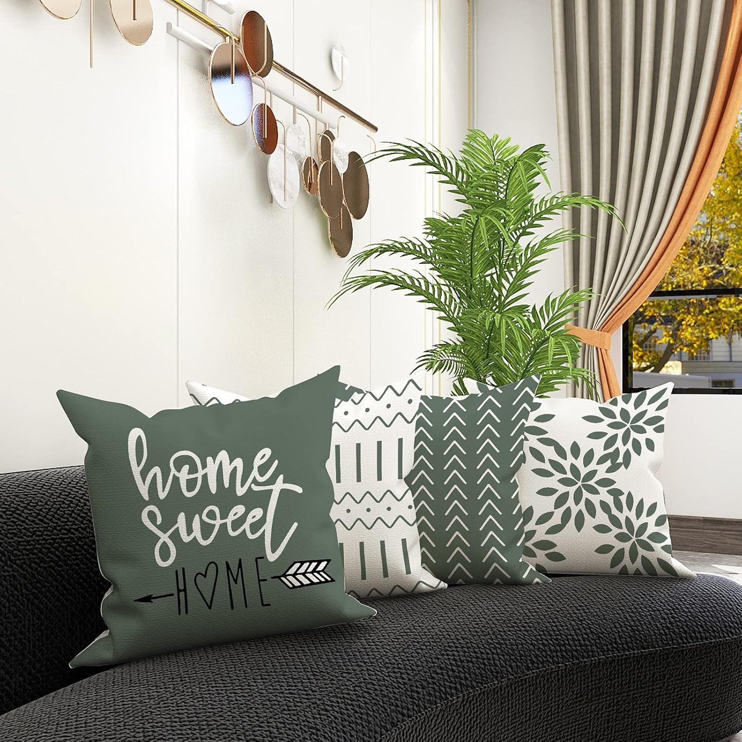 YCOLL Pillow Covers 16x16 Set of 4, Modern Sofa Throw Pillow Cover, Decorative Outdoor Linen Fabric Pillow Case for Couch Bed Car, Aqua Green