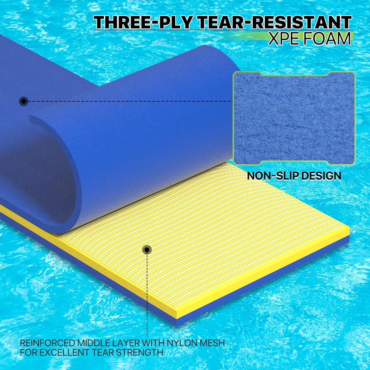Bring Home Furniture 18x6 ft Floating Mat 10ft Bungee & Storage Straps 1500lb Capacity UV-Resistant XPE Foam Hi-Vis Safety​​