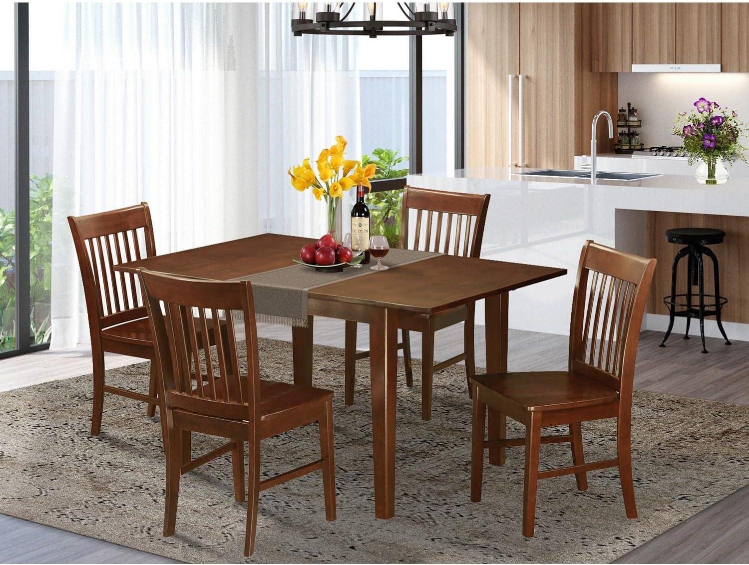 Mahogany 5-Piece Wood Dining Set with Slat Back Chairs