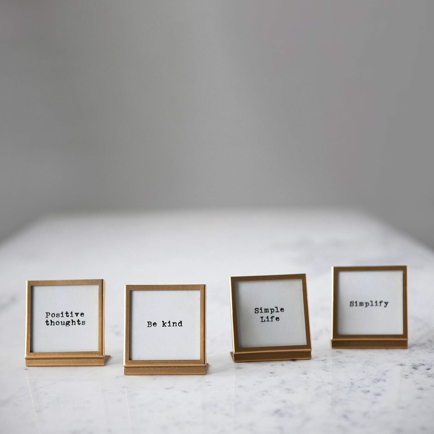 Creative Co-Op Metal & Glass Frame with Easel & Saying, 4 Styles (Holds 3" Square Photo)