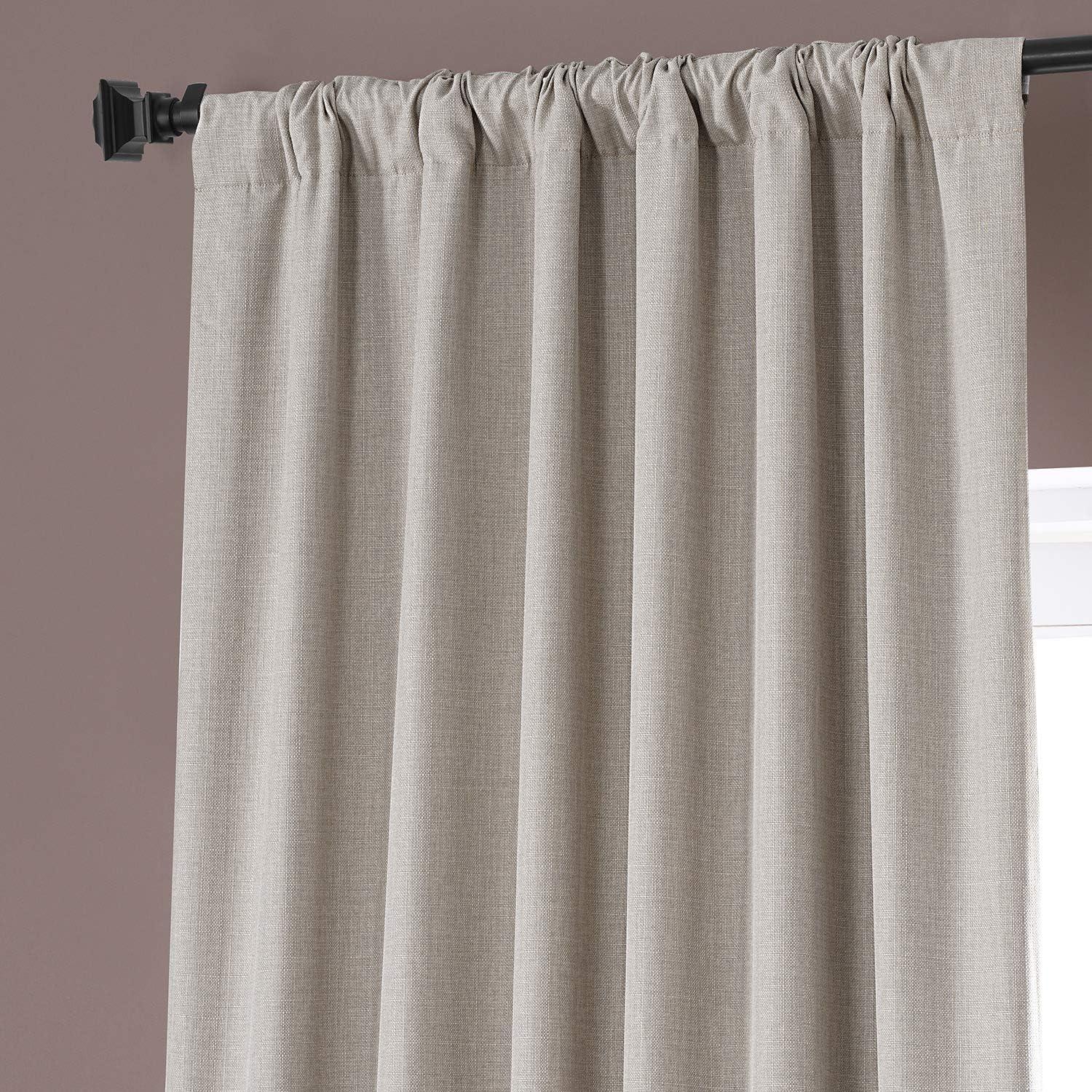 Safari Tan Faux Linen Blackout Curtain Panel, 50W x 108L