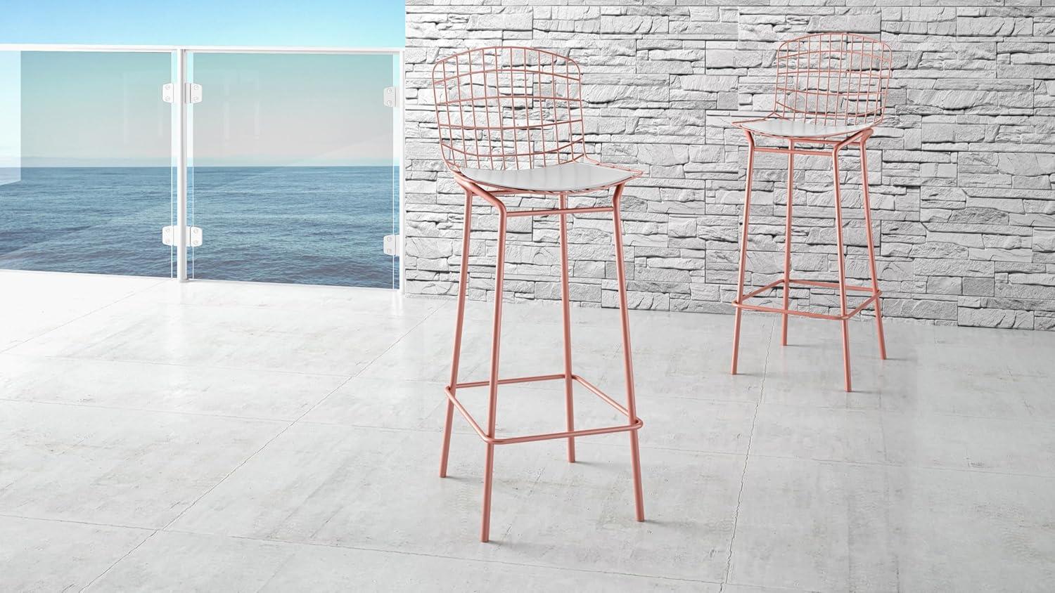 Madeline 41.73" Barstool with Seat Cushion in Rose Pink Gold and White