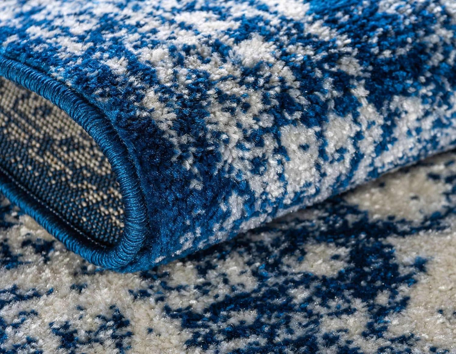 Unique Loom Bromley Collection Area Rug - Wells (7' 10" x 10' Rectangle, Ivory and Blue/ Ivory)