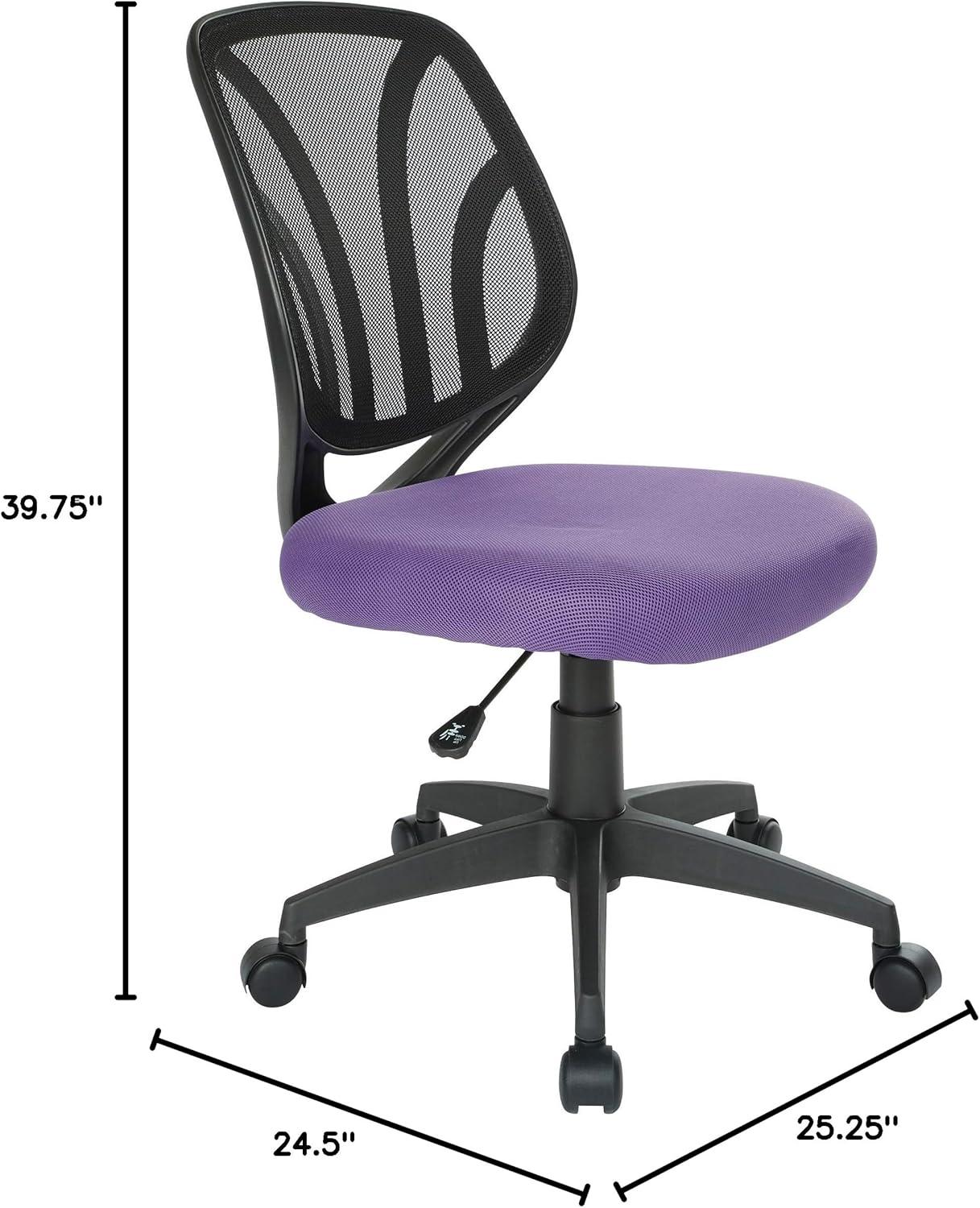 Office Star Products Screen Back Armless Task Chair with Purple Mesh and Dual Wheel Carpet Casters