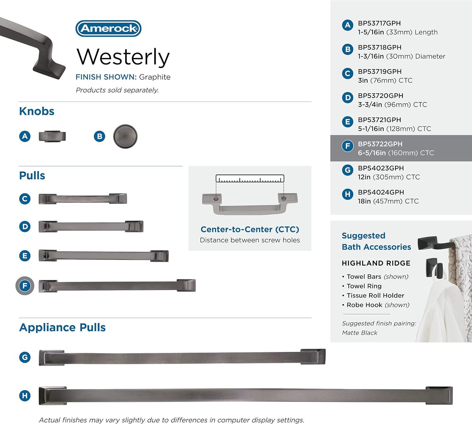 Amerock Westerly 6-5/16 inch (160mm) Center-to-Center Graphite Cabinet Pull