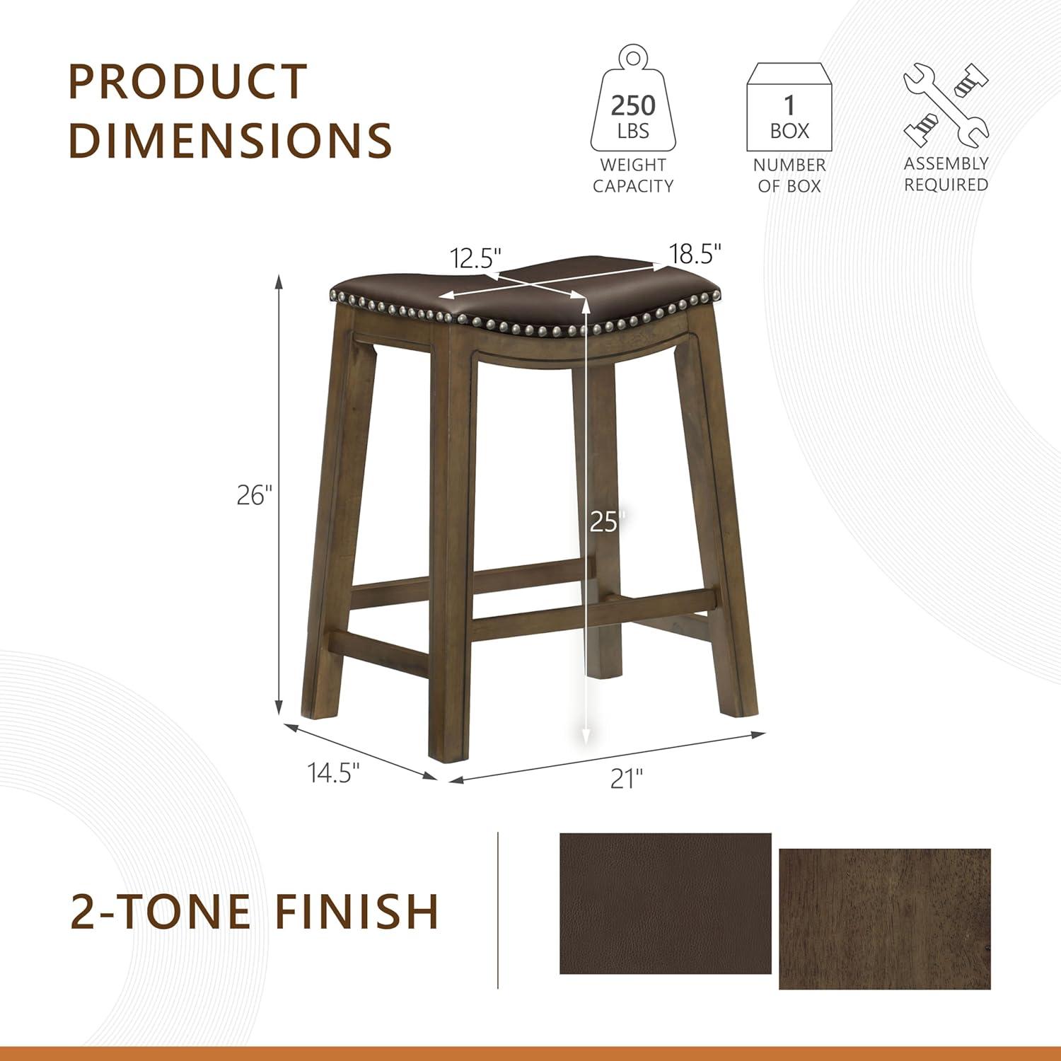 Homelegance 24" Counter Height Wooden Bar Stool Saddle Seat Barstool, Brown