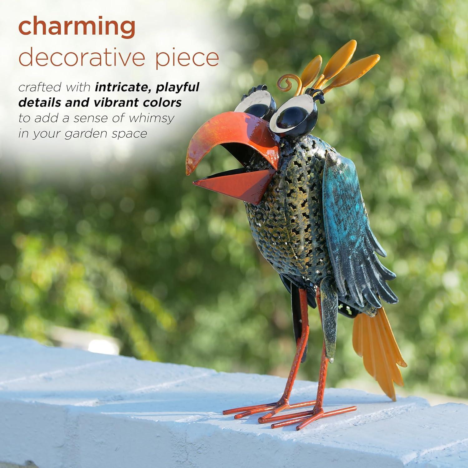 Quirky Multi-Color Metal Wide-Eyed Bird Lawn Decoration