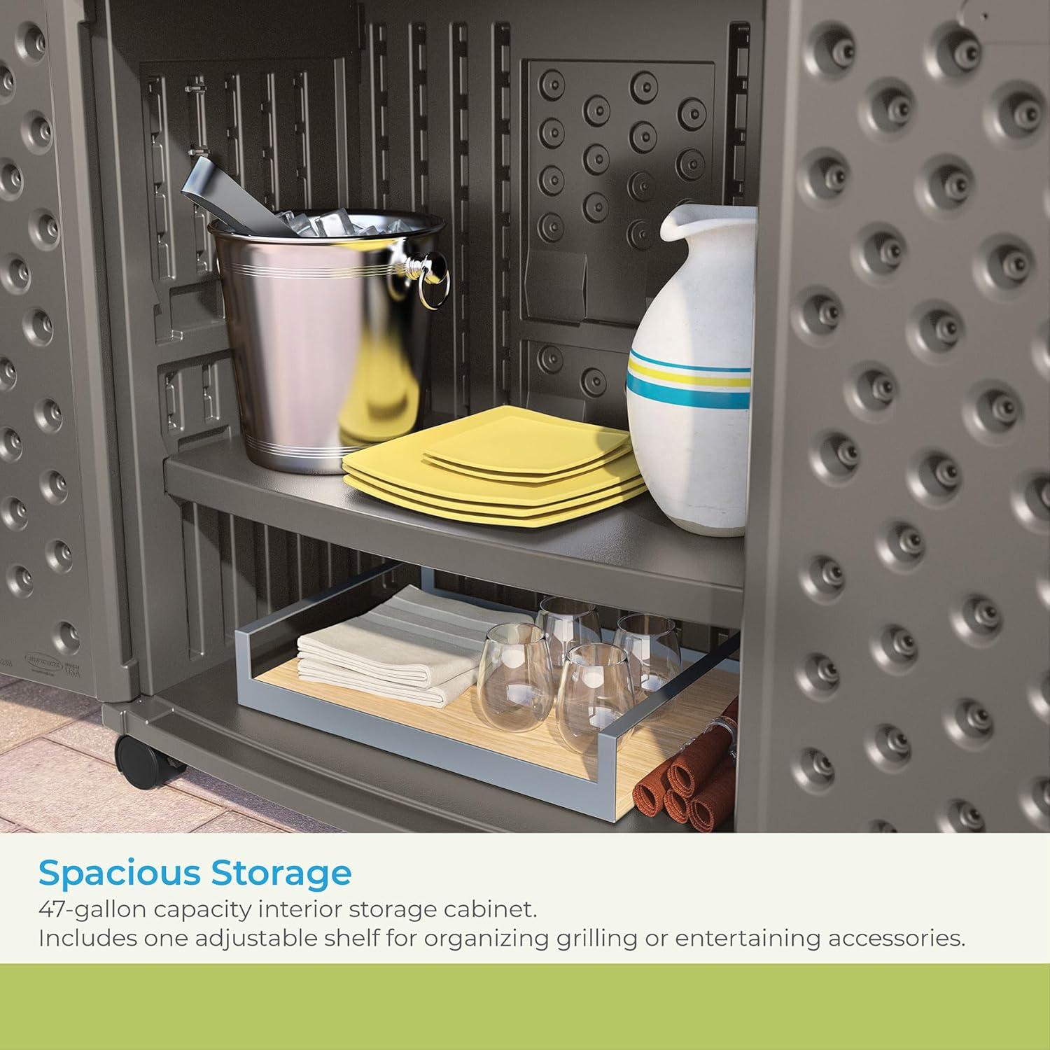 Suncast Patio Plastic Storage and Prep Station with Wicker Pattern, Stoney Gray