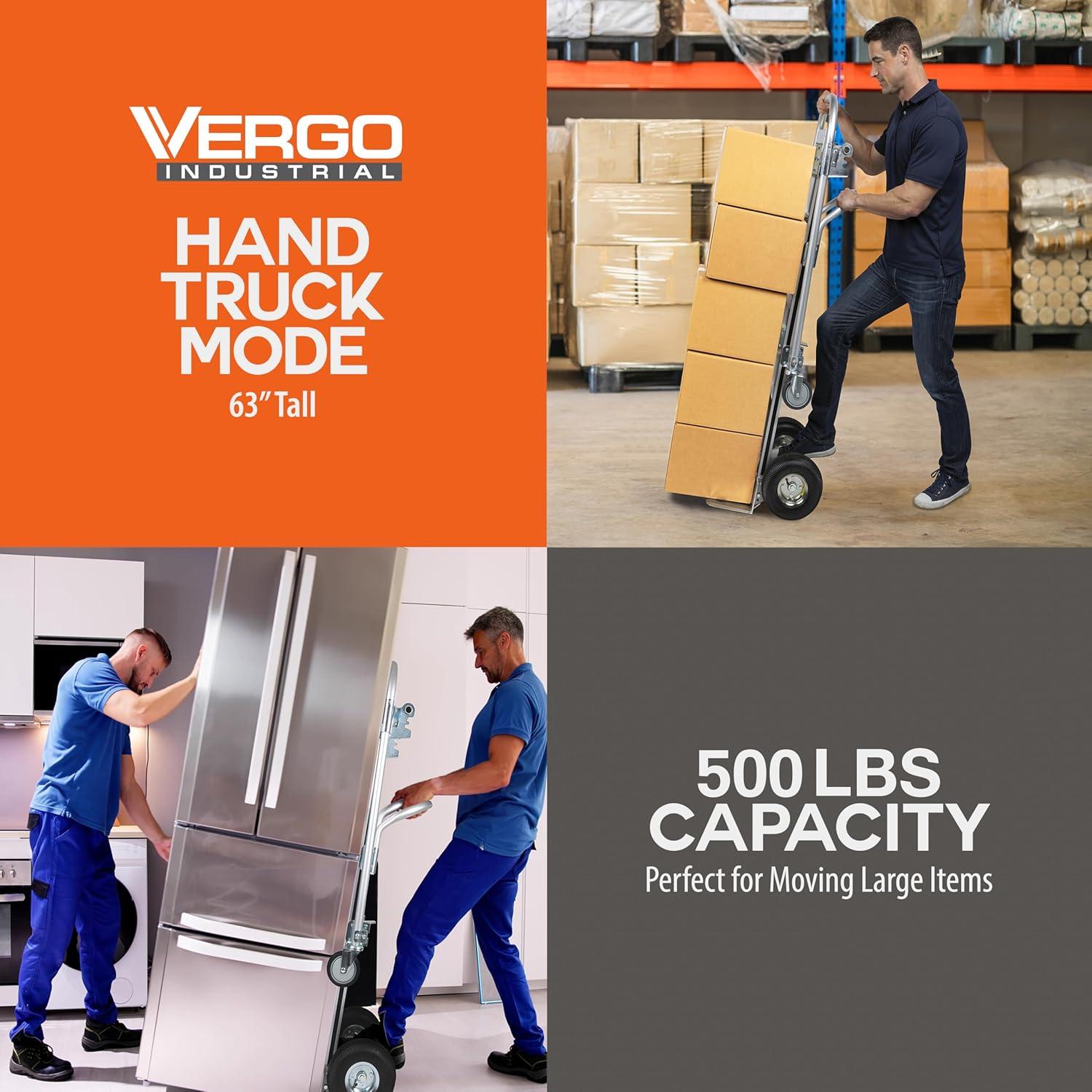 Vergo Industrial AS7B Aluminum Convertible Hand Truck Dolly Cart with Loop Handle 800 lbs Capacity (2 Positions, 63" High)