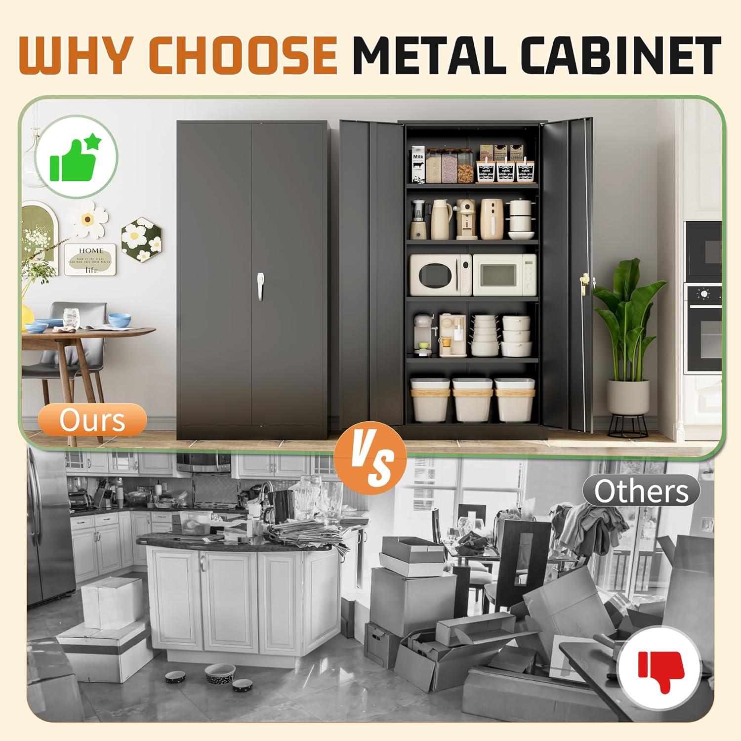 Greenvelly Metal Storage Cabinet with Lock, 72" H Black Metal Garage Storage Cabinet with Doors and 4 Shelves, Lockable Steel Tool Cabinets for Garage, Home, Office, Shop, School(36" W x 18" D)