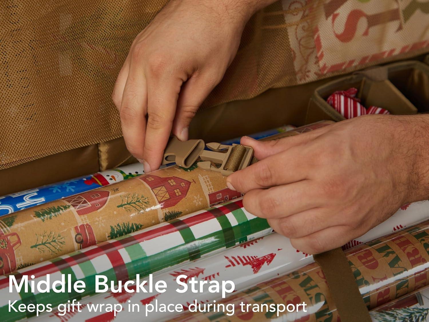 Covermates Keepsakes Gift Wrap Organizer - Holds up to 25 Rolls - Heavy Duty - Accessory Trays with Adjustable Compartments - Mesh Pocket - Holiday Storage, Green