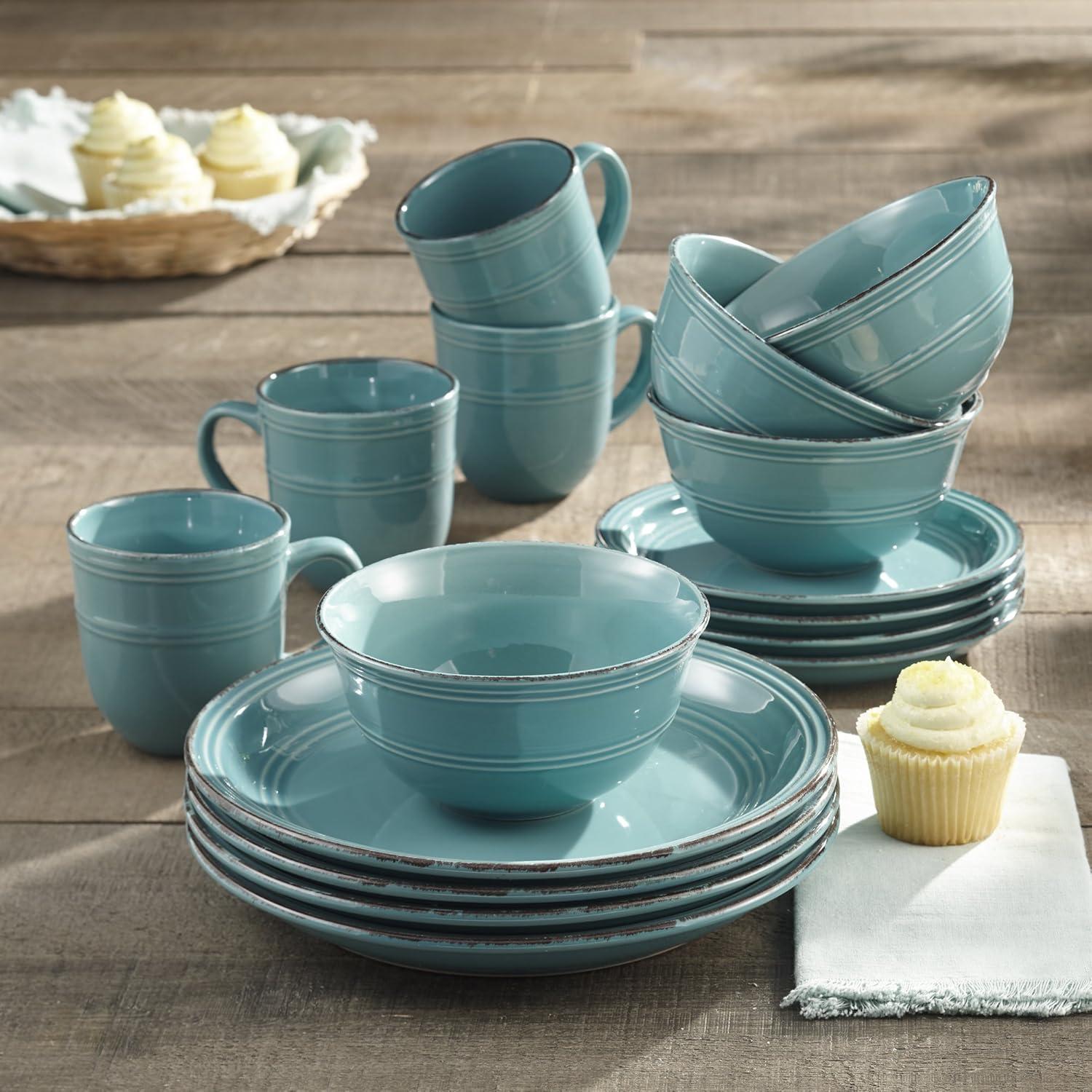 Aqua Blue Ceramic Dinnerware Set, Service for 4