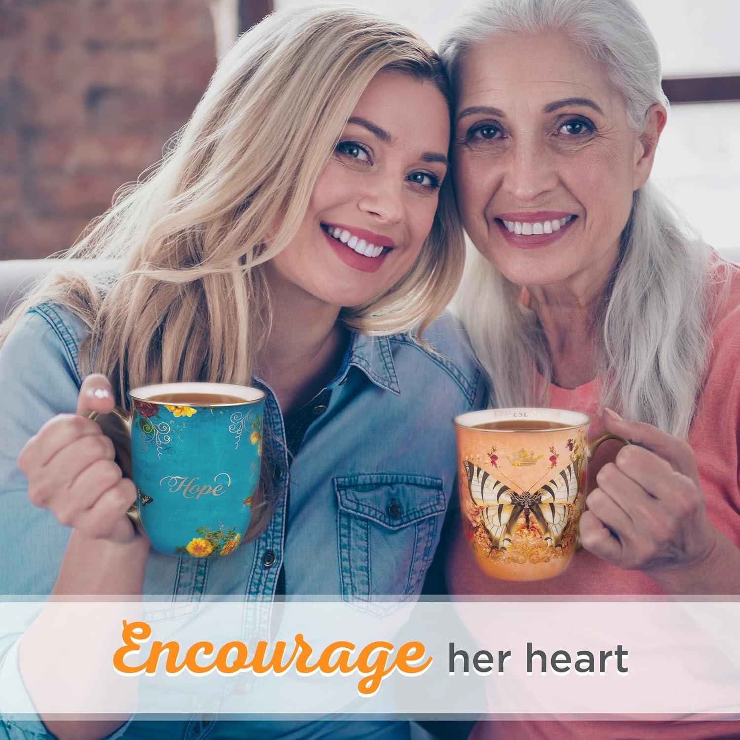 Christian Art Gifts Large Ceramic Butterfly Scripture Coffee & Tea Mug for Women: Grace - Inspirational Bible Verse Novelty Non-toxic Drinkware w/Gold Accents, Orange & White Multicolor Floral, 14 oz.