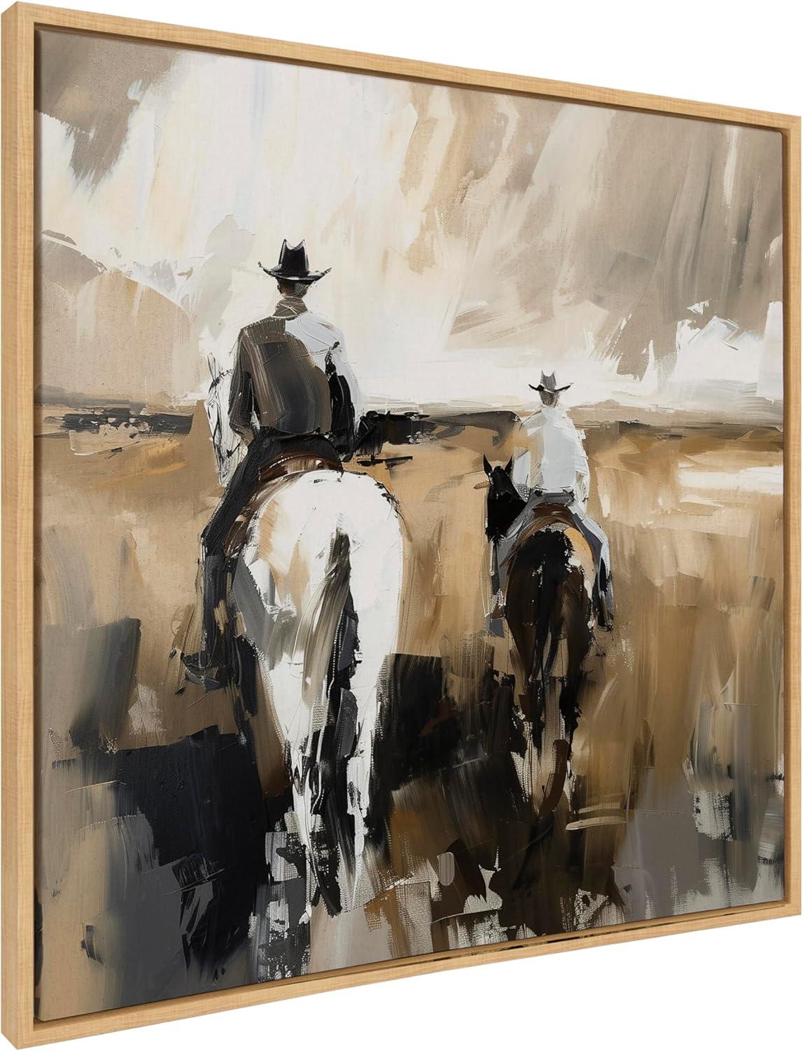 Kate & Laurel All Things Decor 30"x30" Sylvie Cowboy Horseback Neutral 2 Framed Canvas by Creative Bunch Natural