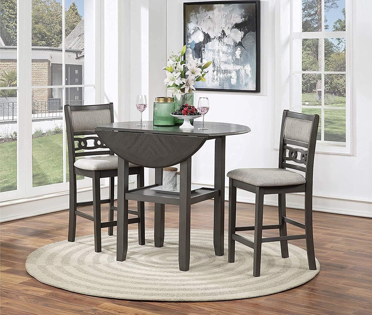 New Classic Furniture Furniture Gia Solid Wood Counter Drop Leaf Table 2 Chairs in Gray