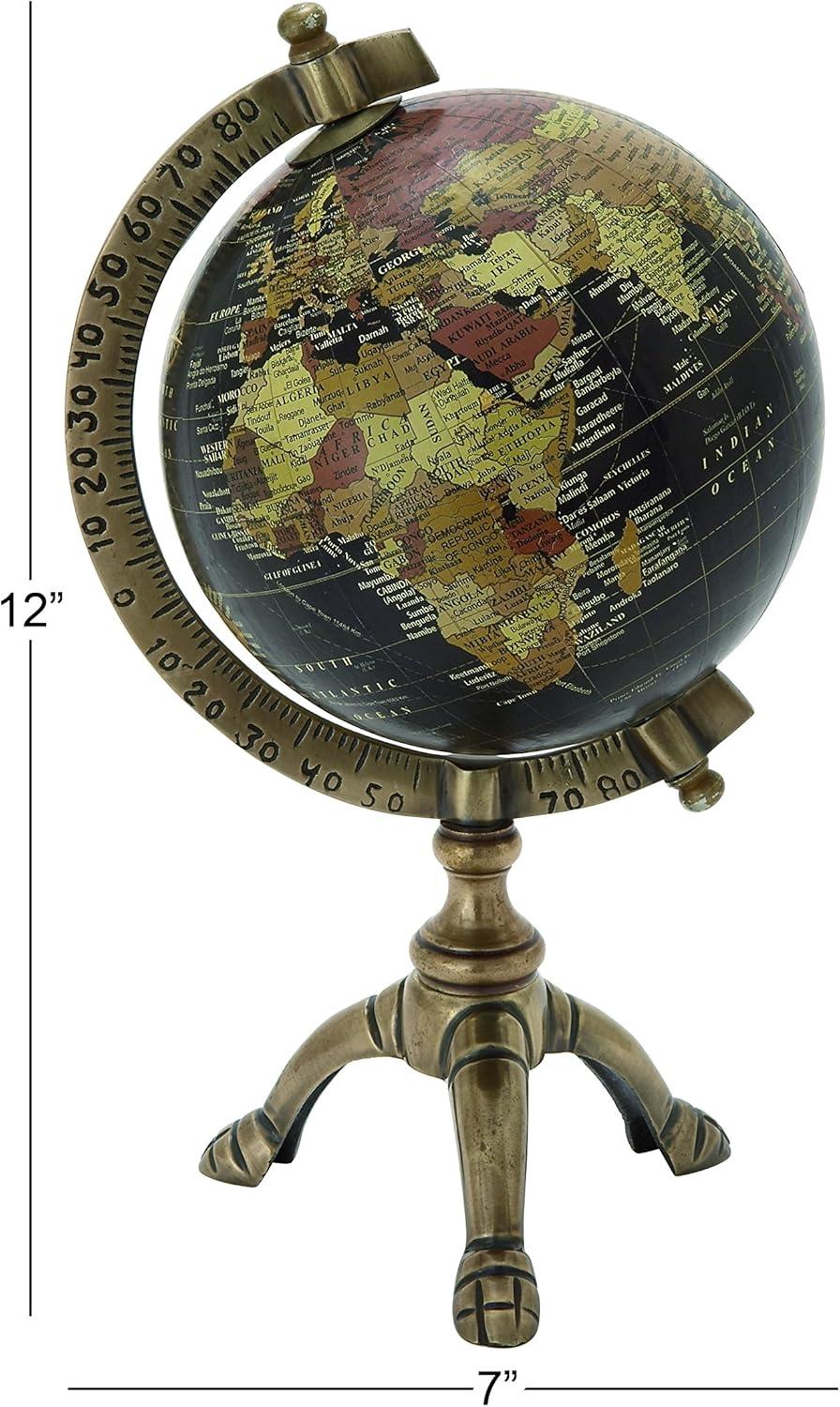 Polished Brass and Black Metal Globe with Tripod Stand