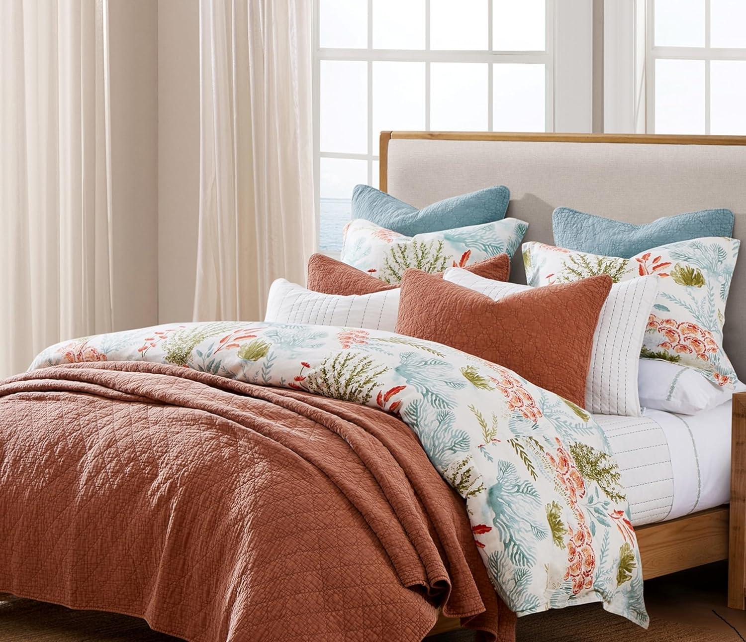 Oceania Coastal Coral Print Cotton Super Queen Duvet Set