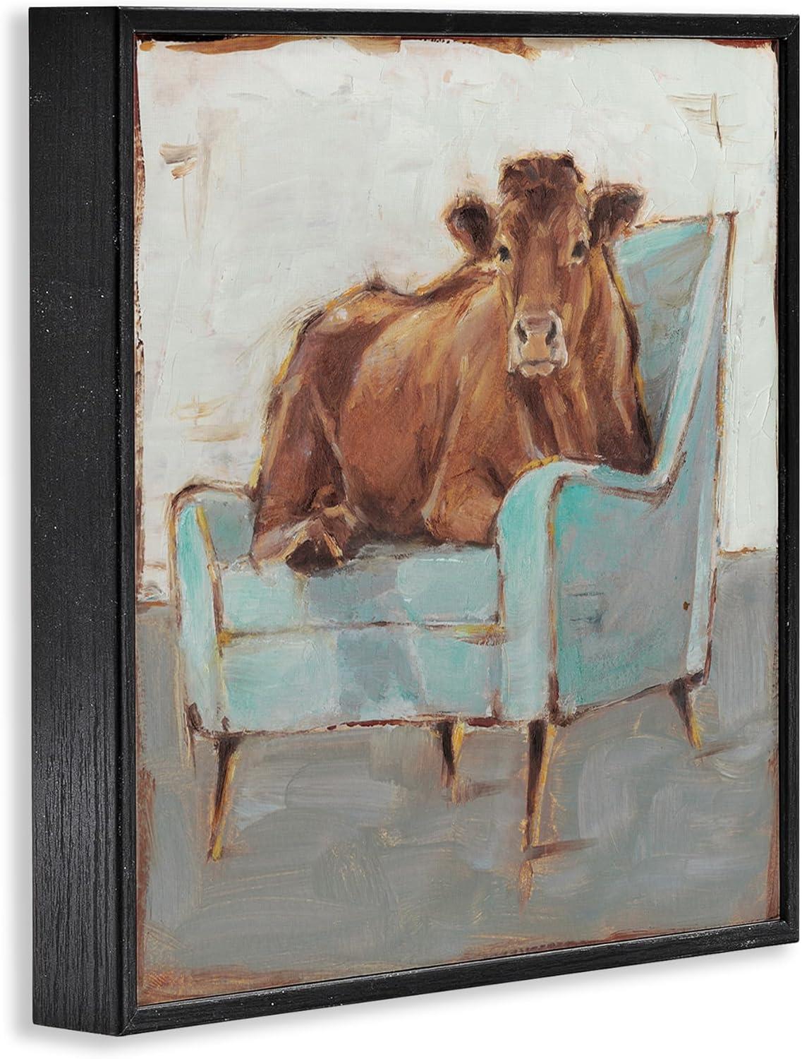 Stupell Industries Brown Bull on a Blue Couch Neutral Color Painting, 24 x 24,Design by Ethan Harper