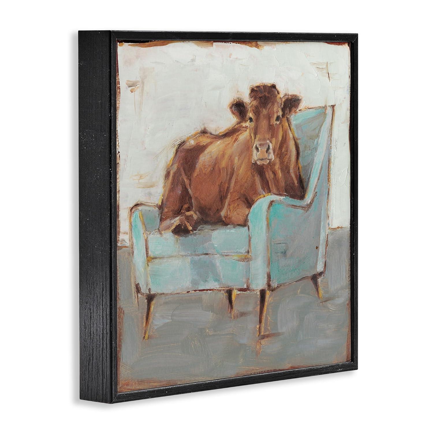 Stupell Industries Brown Bull on a Blue Couch Neutral Color Painting, 24 x 24,Design by Ethan Harper