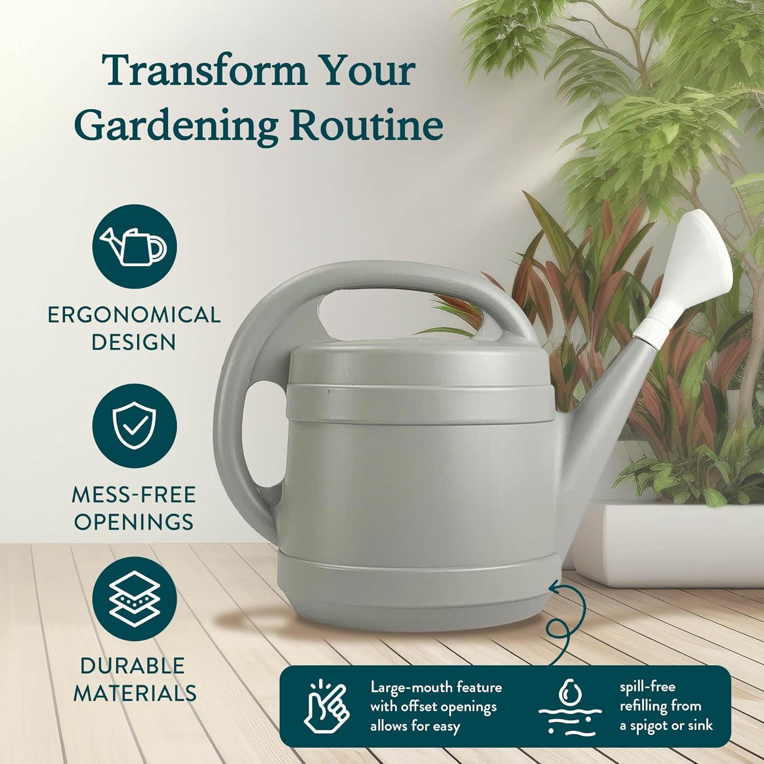 The HC Companies 2 Gallon Plant Watering Can with Large Mouth Feature and Ergonomic Design for Patio, Lawn, and Gardening Essentials, Gray
